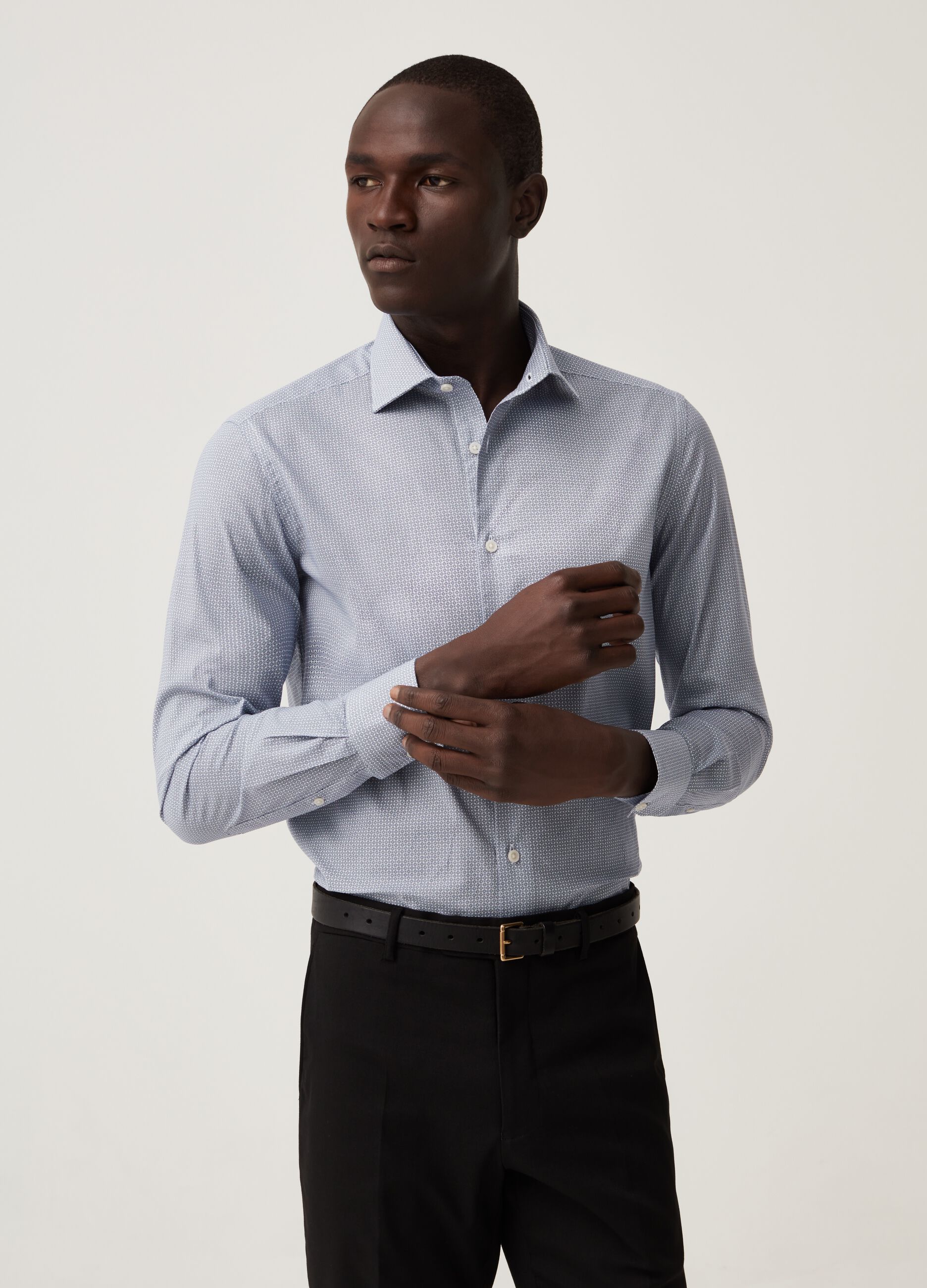 Camicia slim fit con micro fantasia_1
