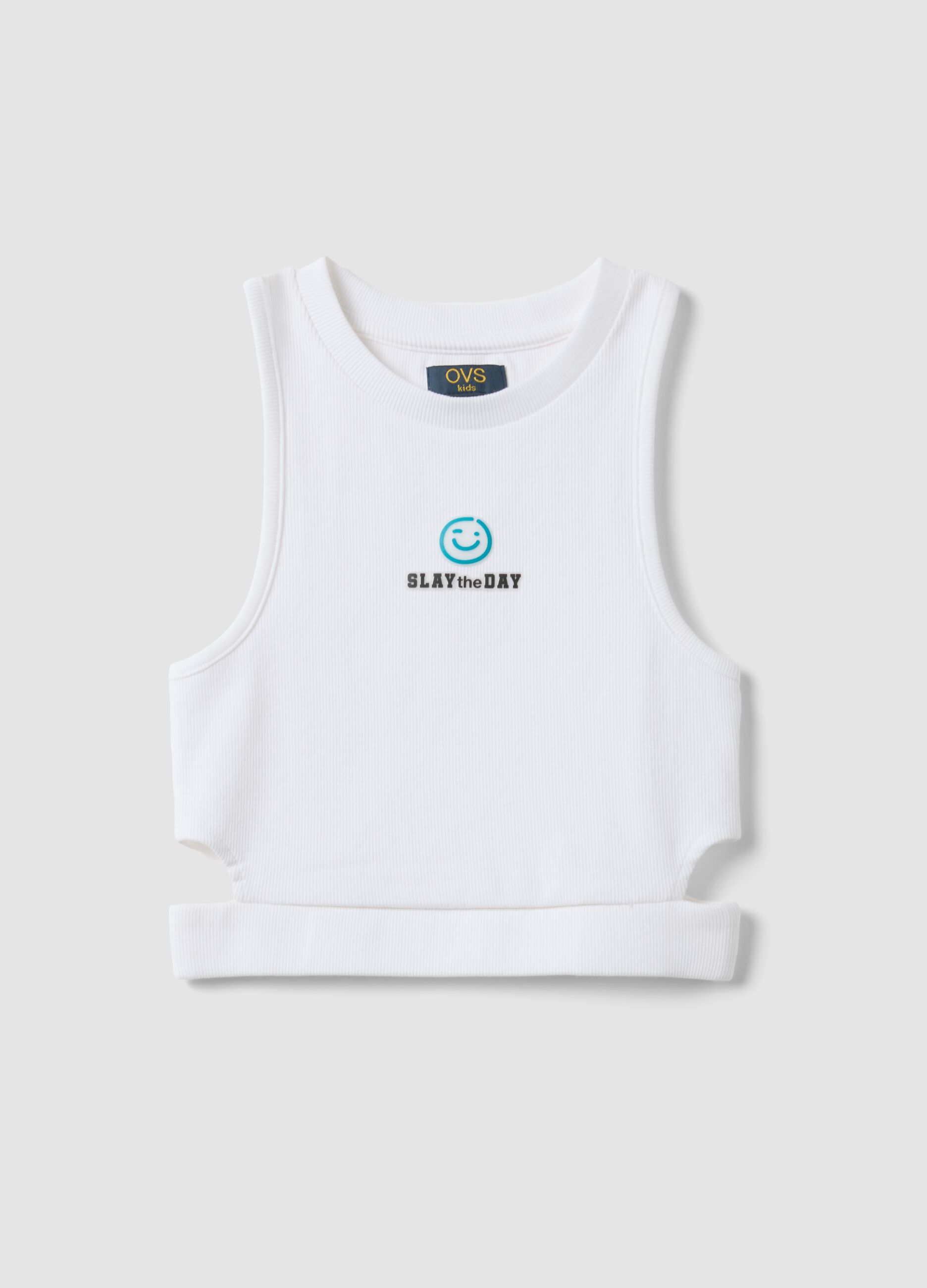 White stretch cotton cropped tank top