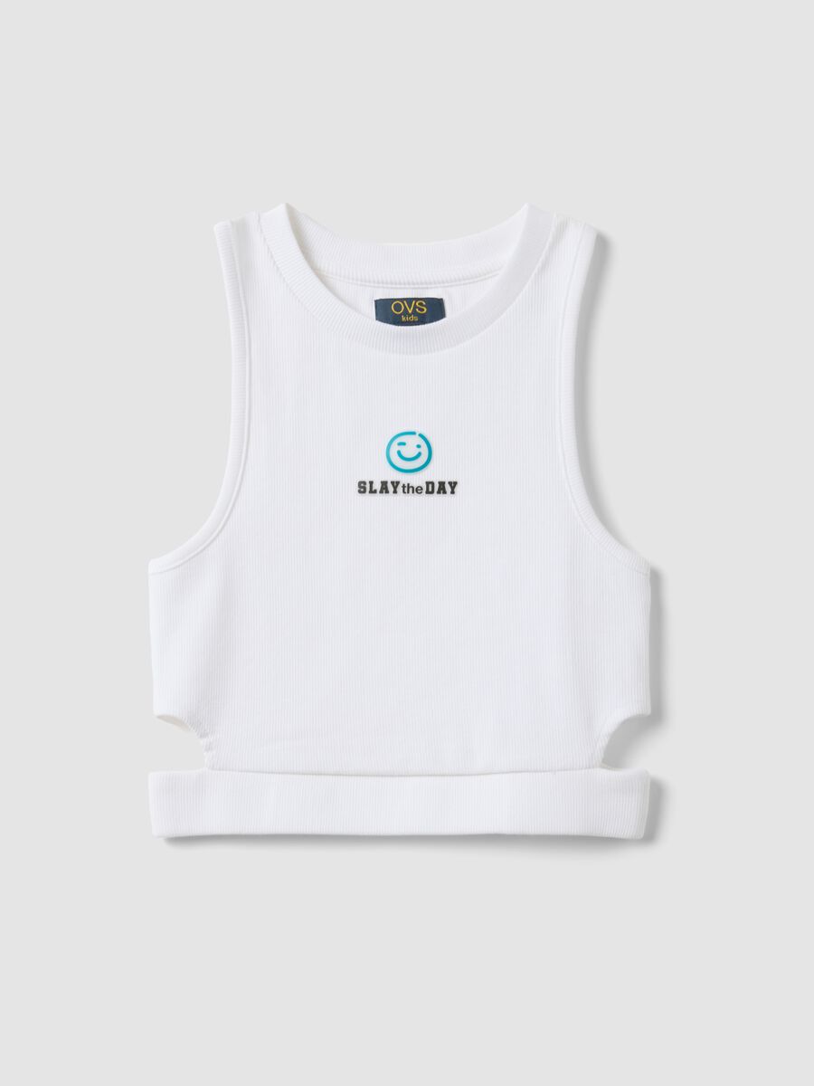 Tank top fitted bianco in cotone elasticizzato da ragazza_0