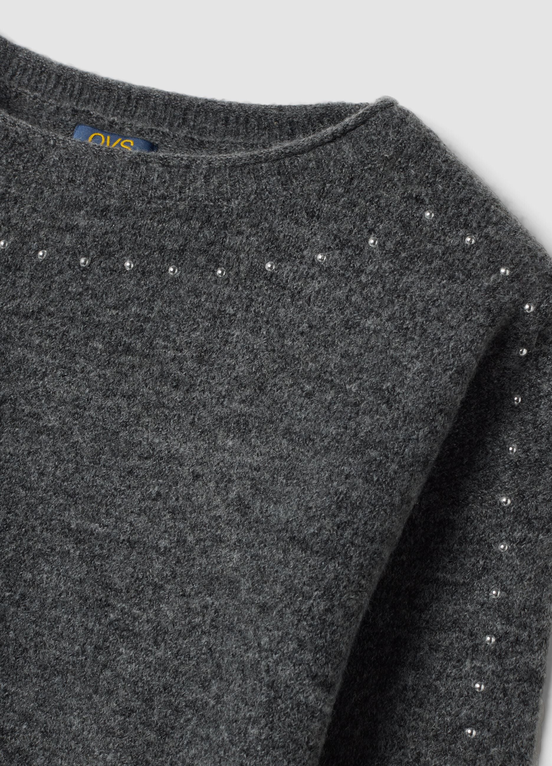 Grey stretch wool jumper with oversized boat neck