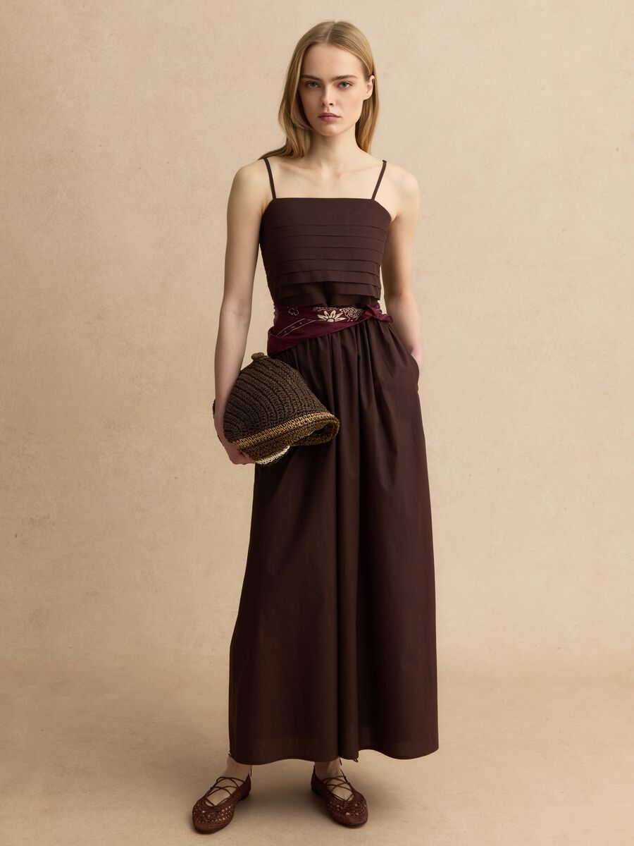Abito senza maniche in puro cotone marrone regular fit_0