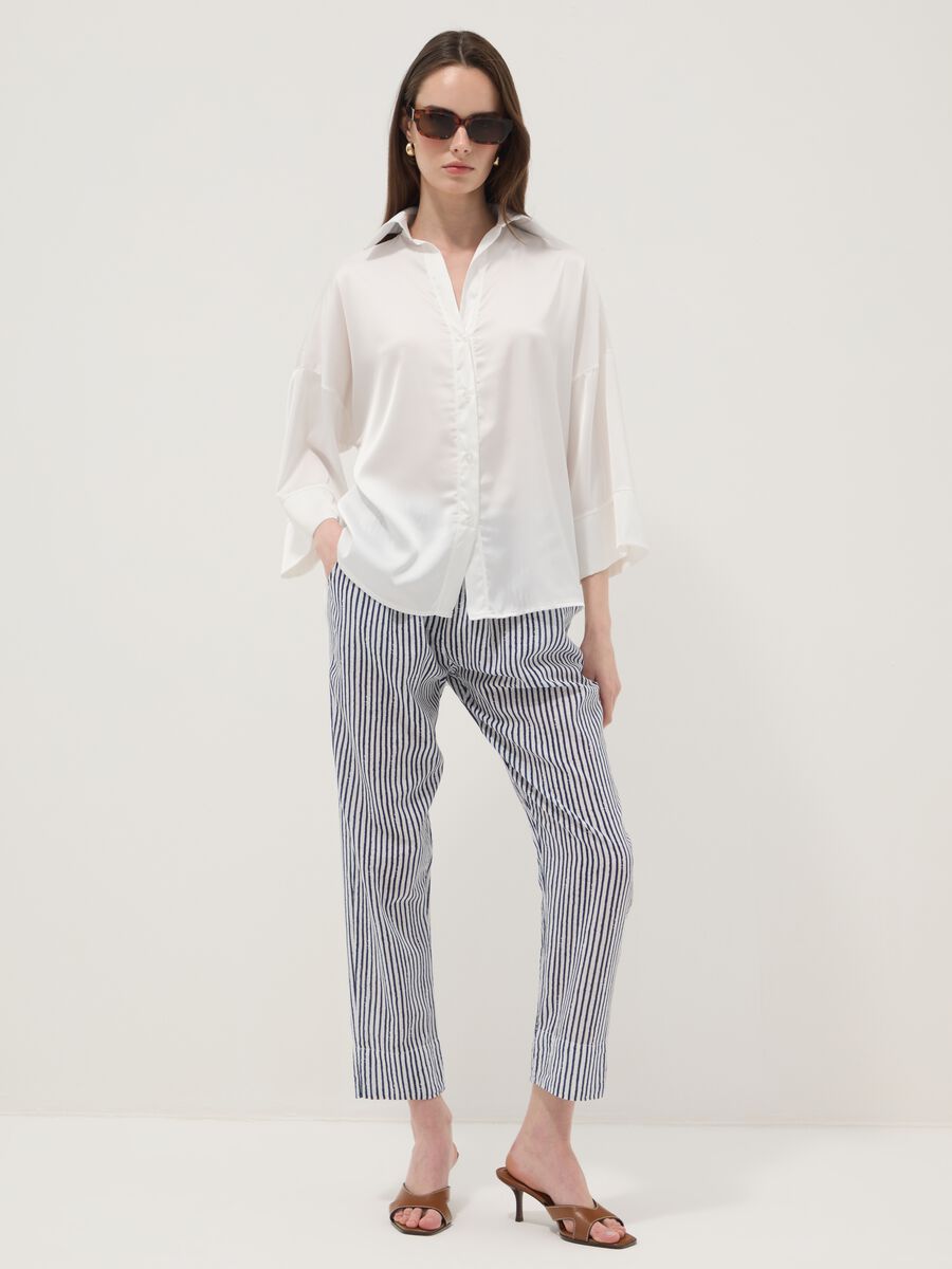 Blue striped pure cotton regular-fit trousers_0