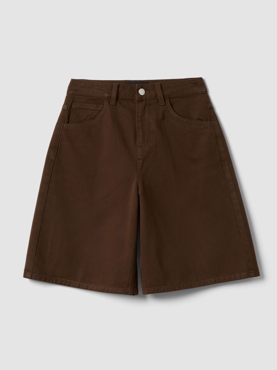 Brown denim pure cotton wide-leg shorts_4