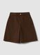Brown denim pure cotton wide-leg shorts_4