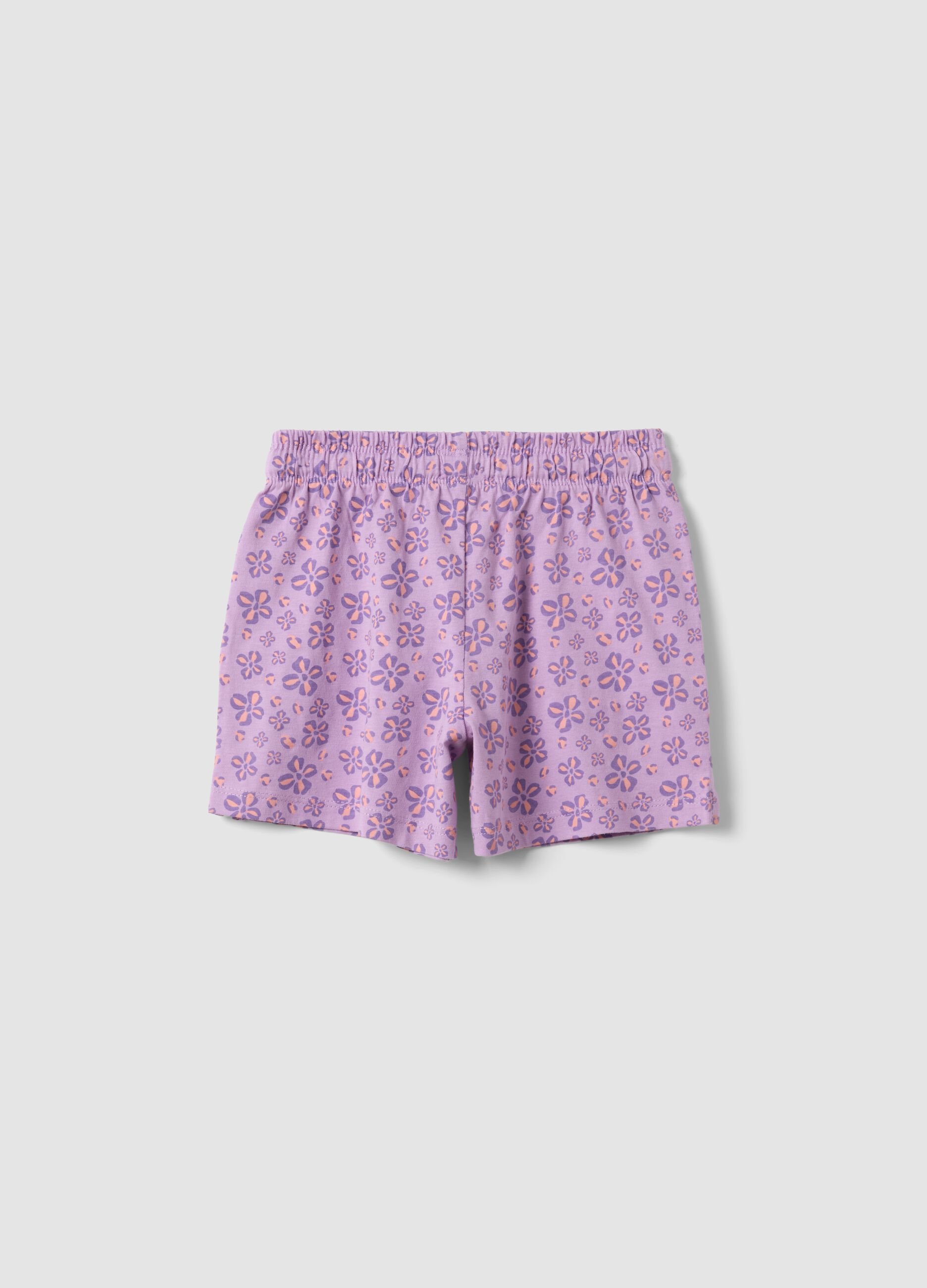 Purple pure cotton shorts with floral print