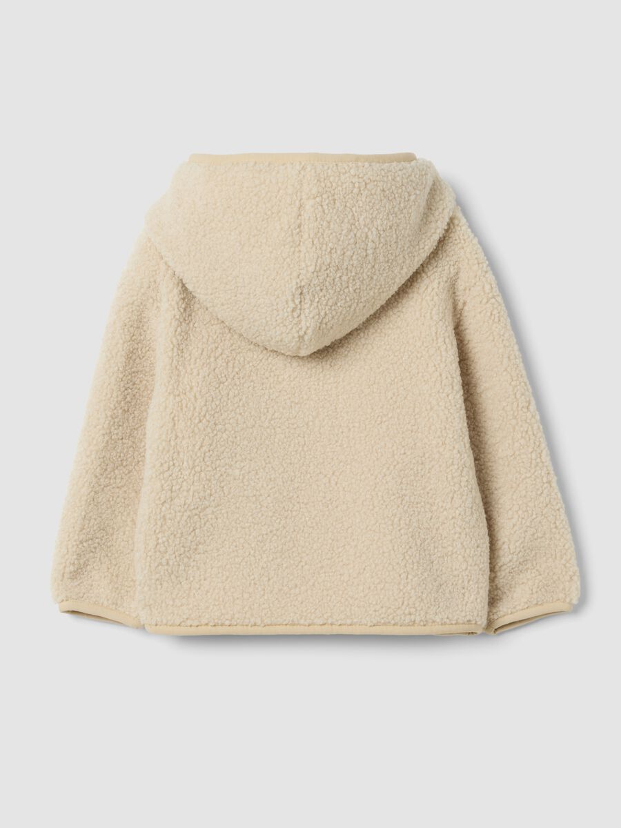 Beige hooded zip-up oversized jacket with teddy texture_1