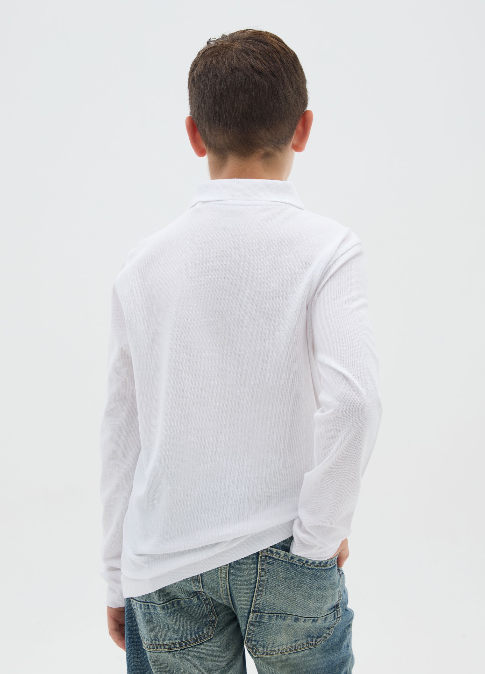 Boys' Pure White Cotton Polo Regular Fit