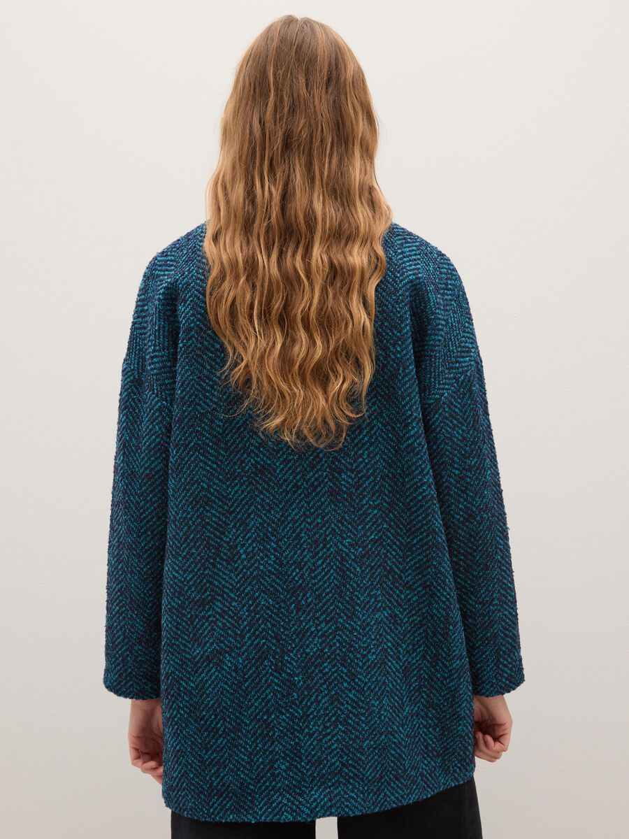 Blue Herringbone Double Breasted Coat with Oversized Fit_3