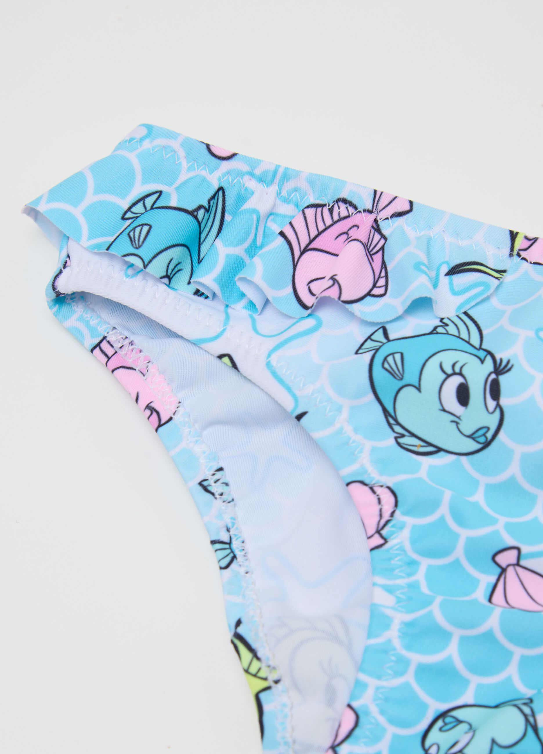 Girls’ bikini in multicoloured stretch fabric with Minnie Mouse print and underwater design
