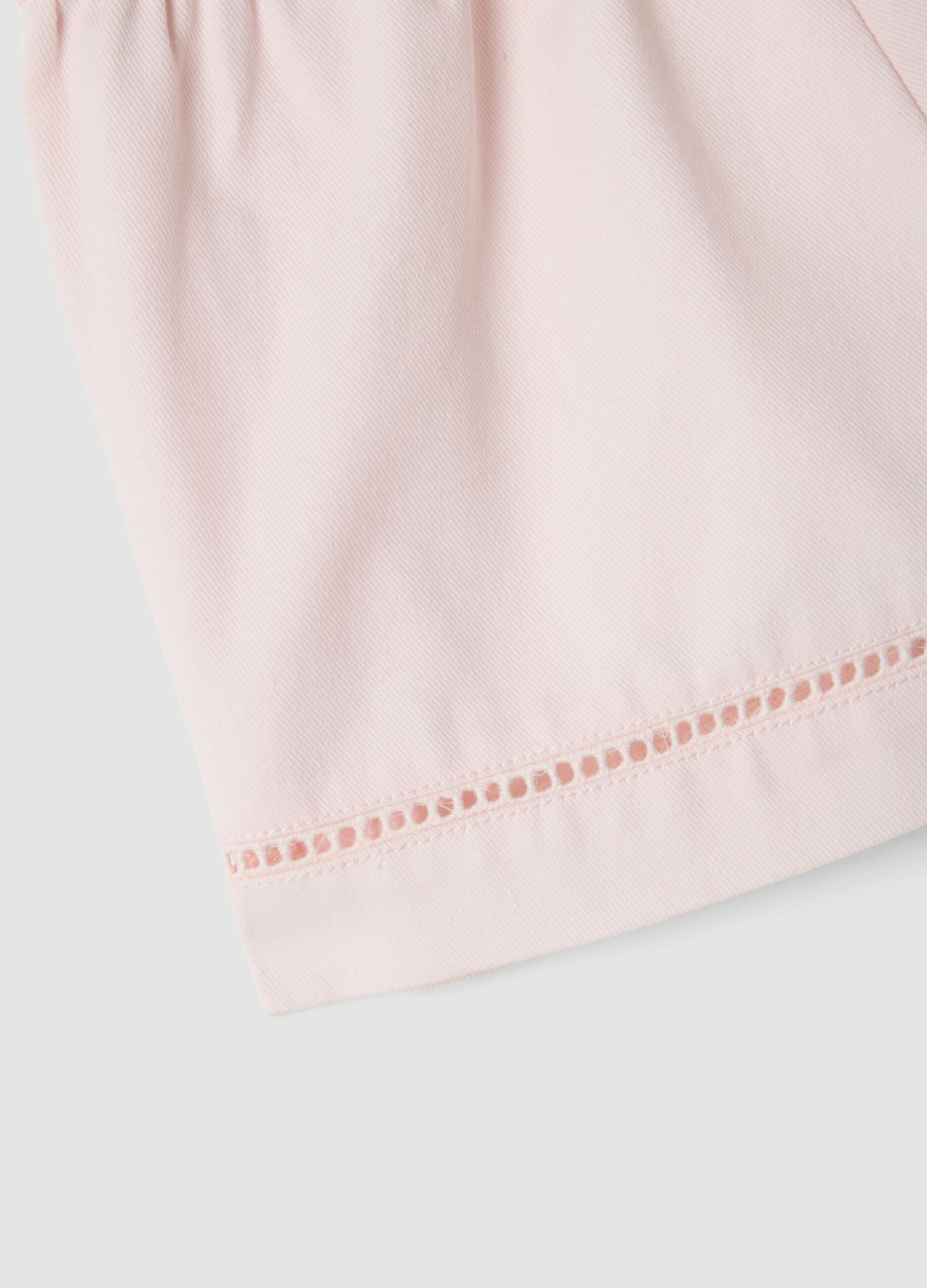 Pink pure cotton shorts with broderie anglaise detailing