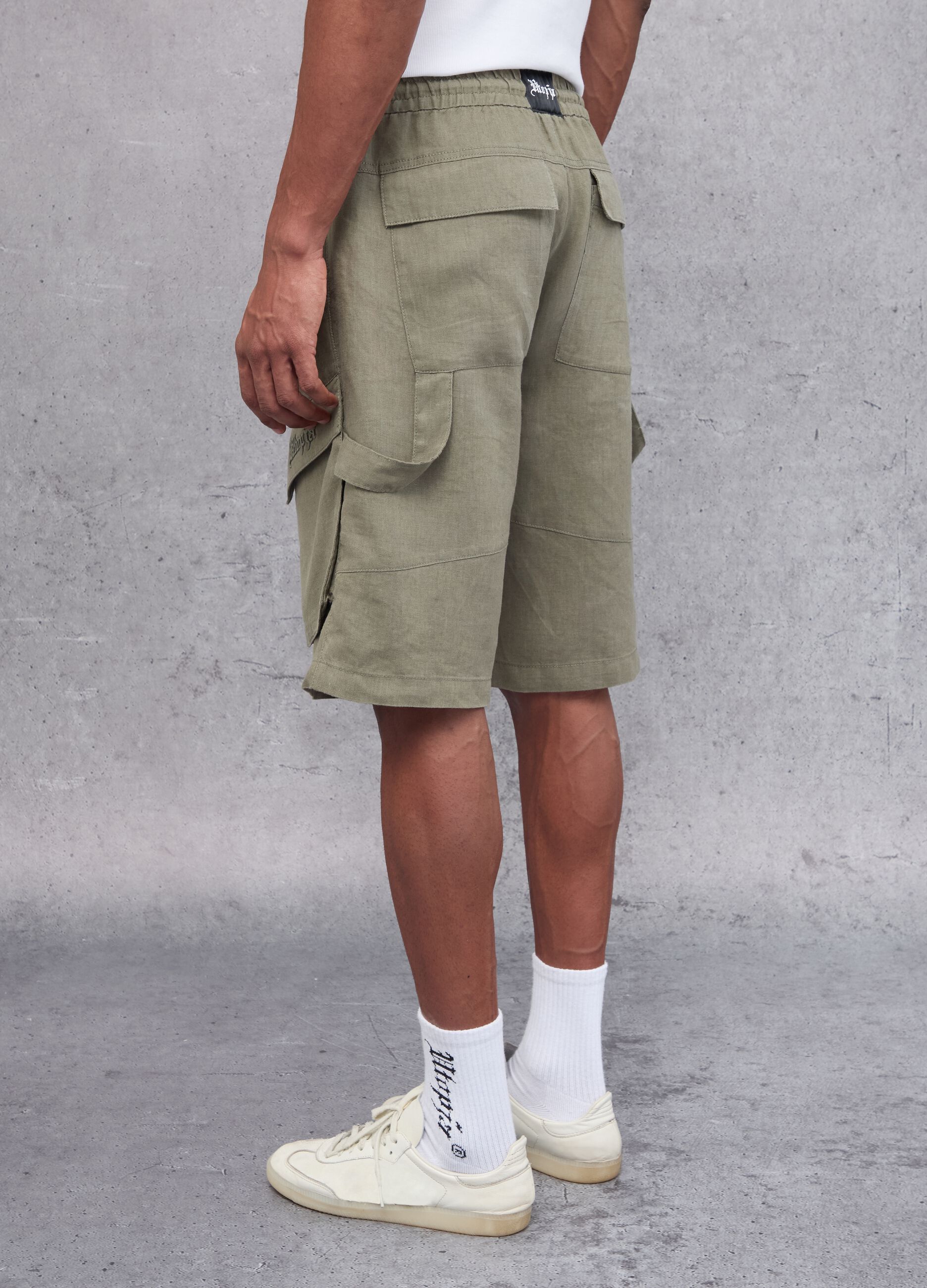 100% Linen Cargo Shorts Military Green