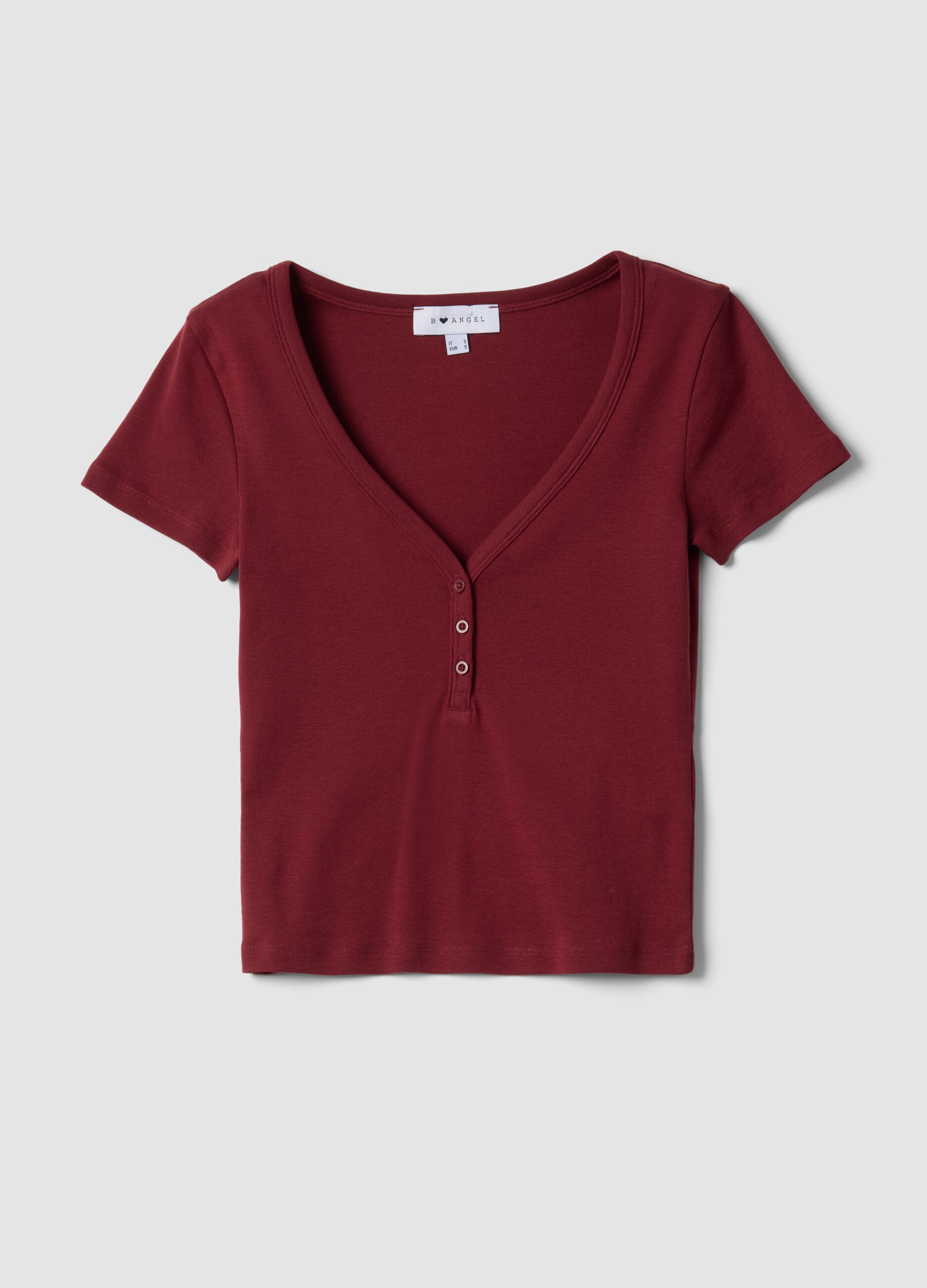 T-shirt in puro cotone rossa regular fit con scollo a V