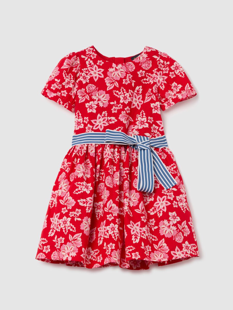 Floral dress with striped belt_0