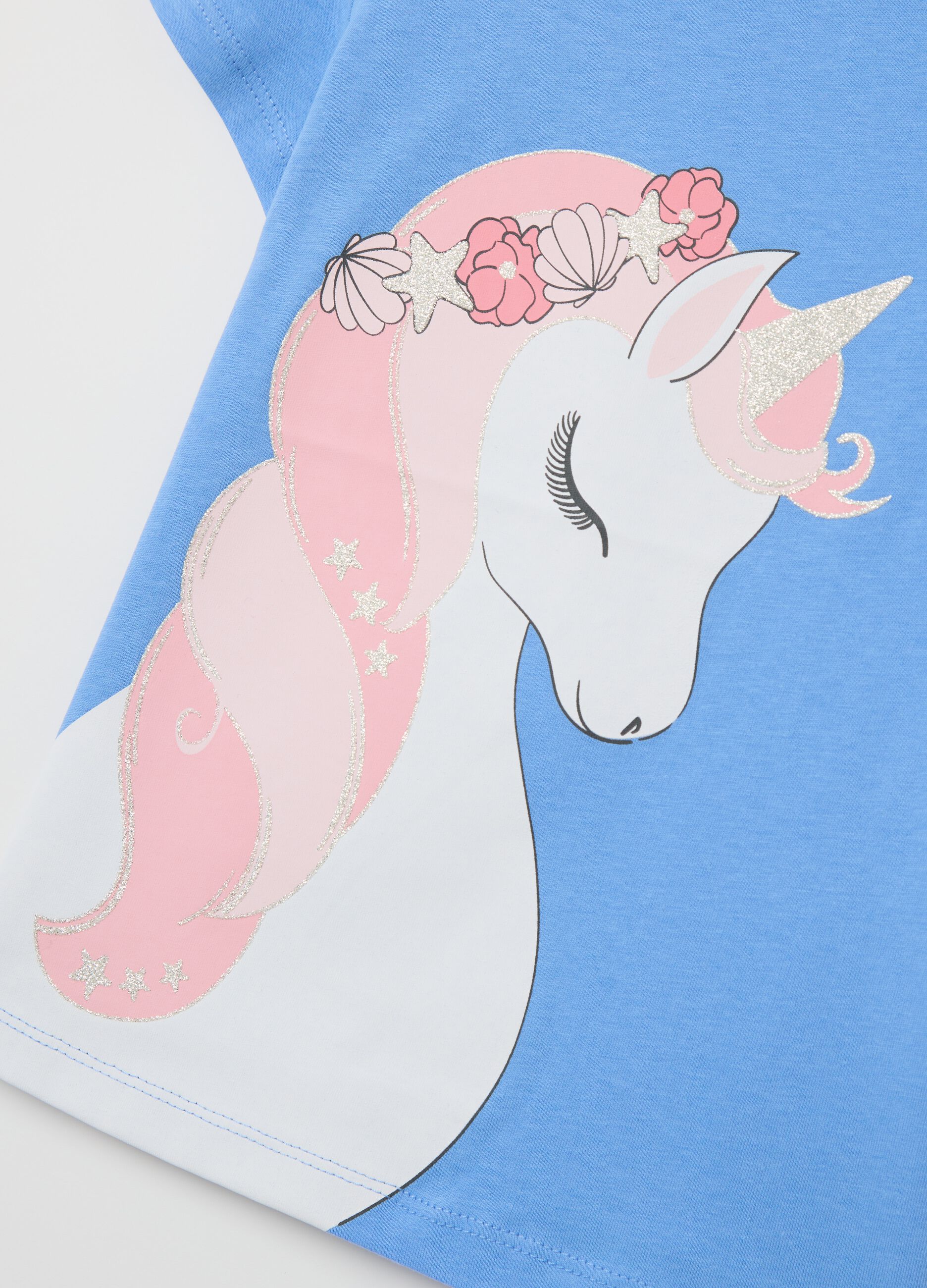 T-shirt da bambina in puro cotone azzurro regular fit con stampa