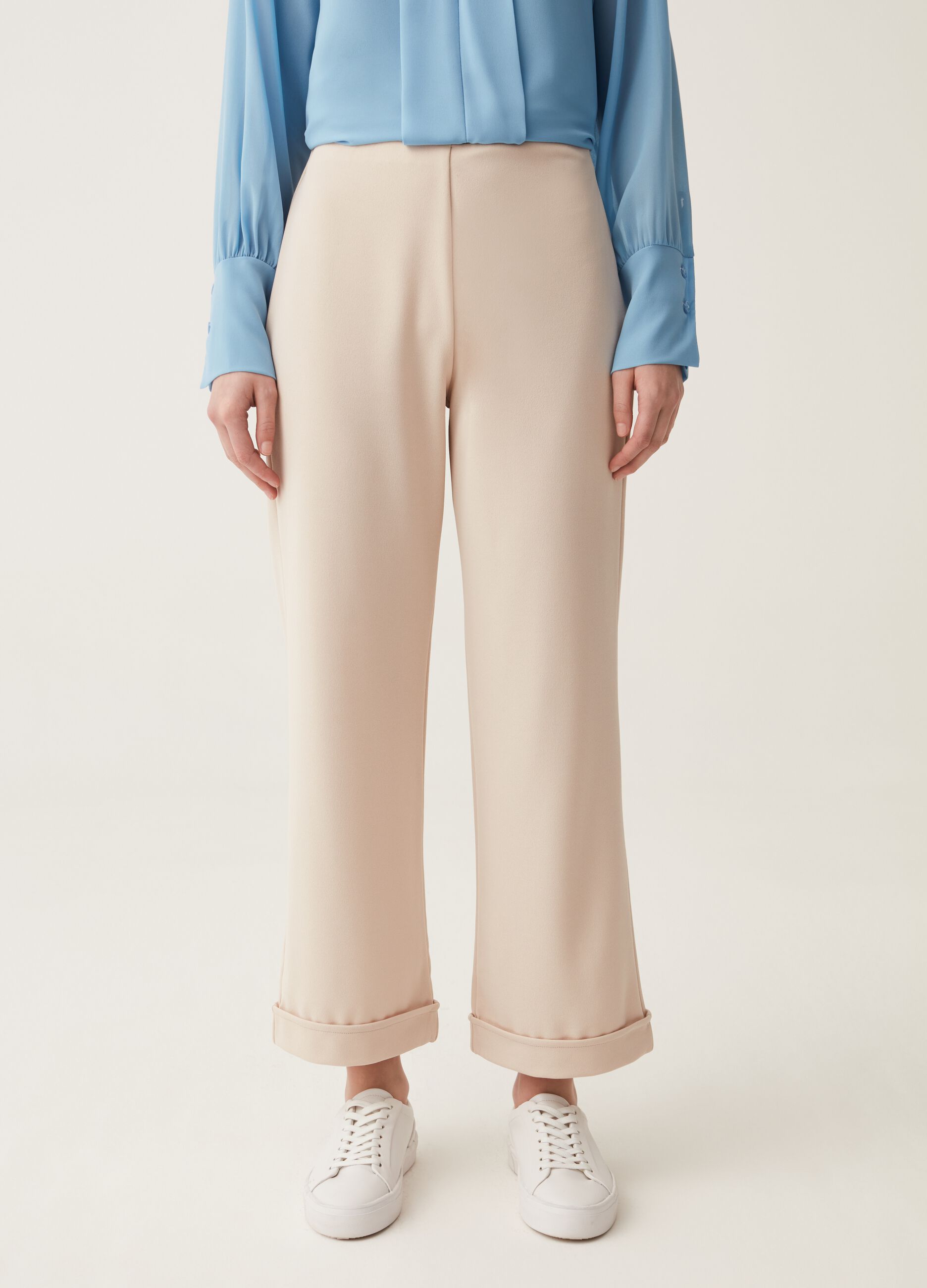 Pantaloni crop wide leg con risvolti Hybrid_1