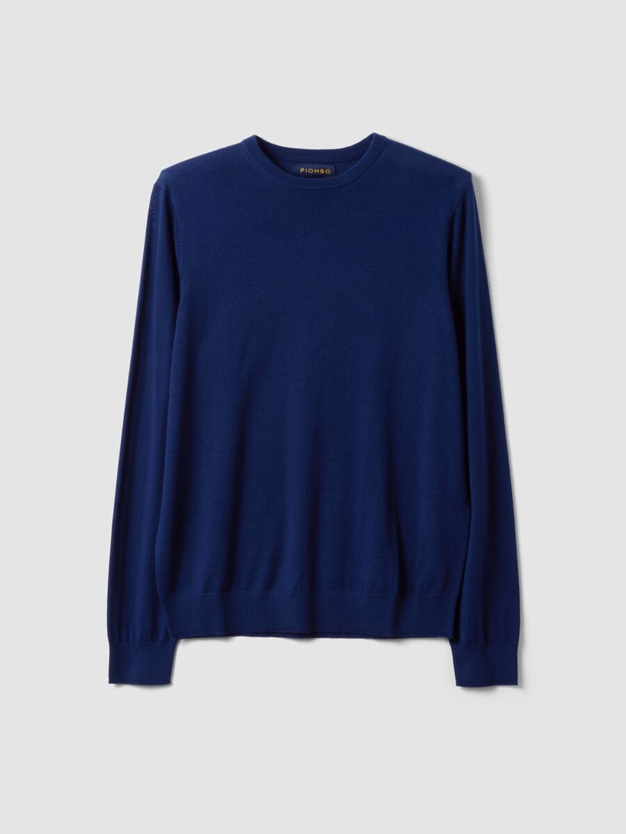 Maglia blu girocollo in pura lana merino regular fit_0