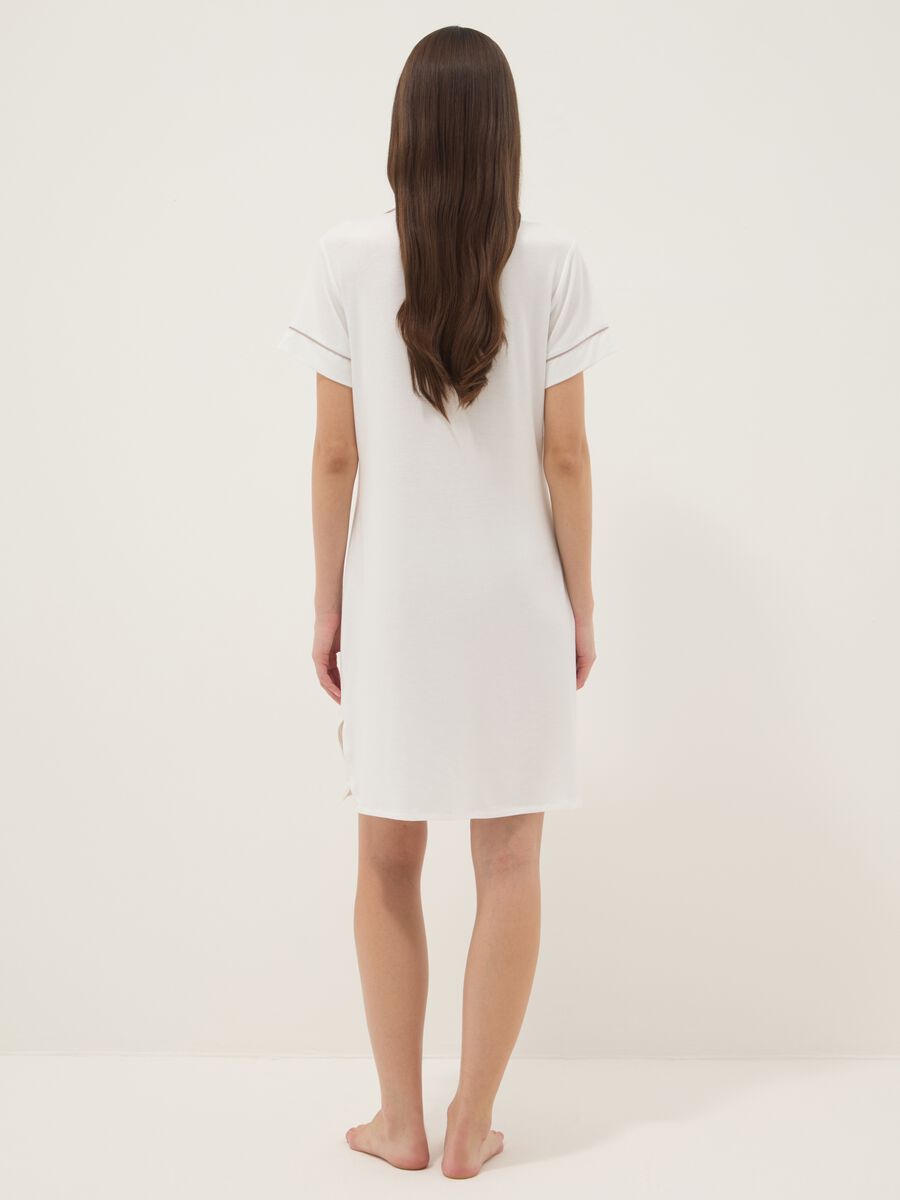 White Stretch Viscose Blend Nightdress with V-Neck_2
