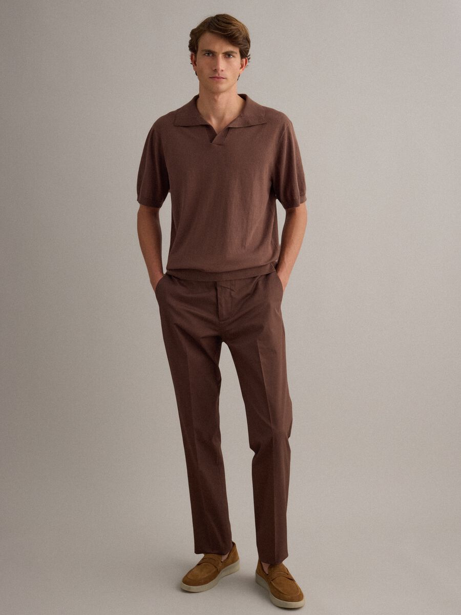 Short-sleeved brown polo shirt in pure cotton_1