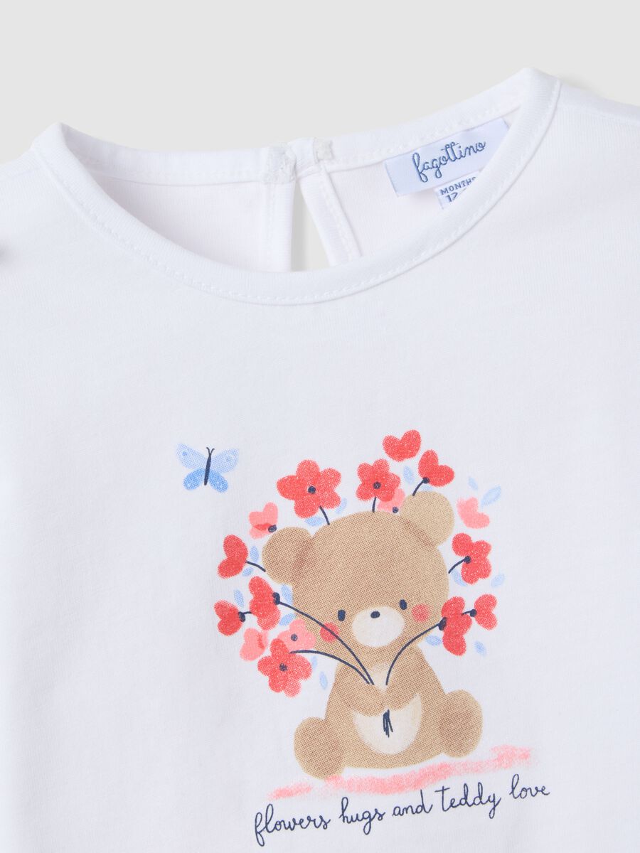 White pure cotton girl's t-shirt regular fit with teddy bear_2