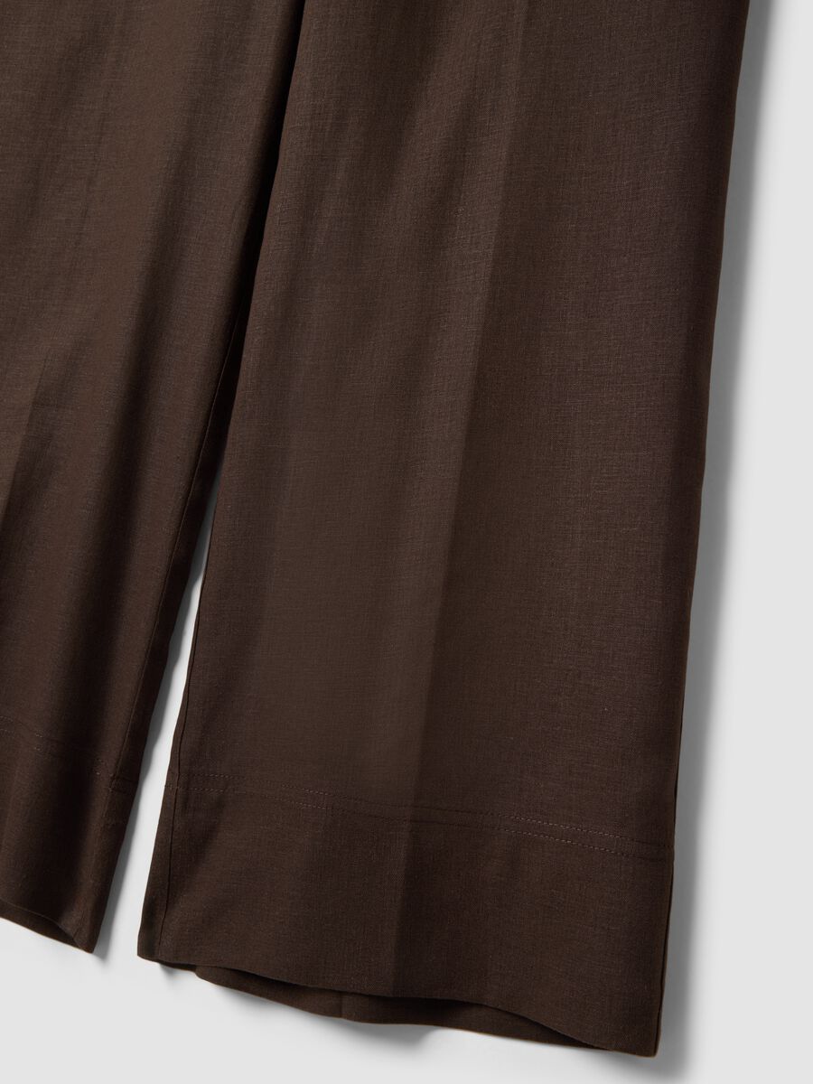 Pantaloni in misto lino e viscosa marroni wide leg_1