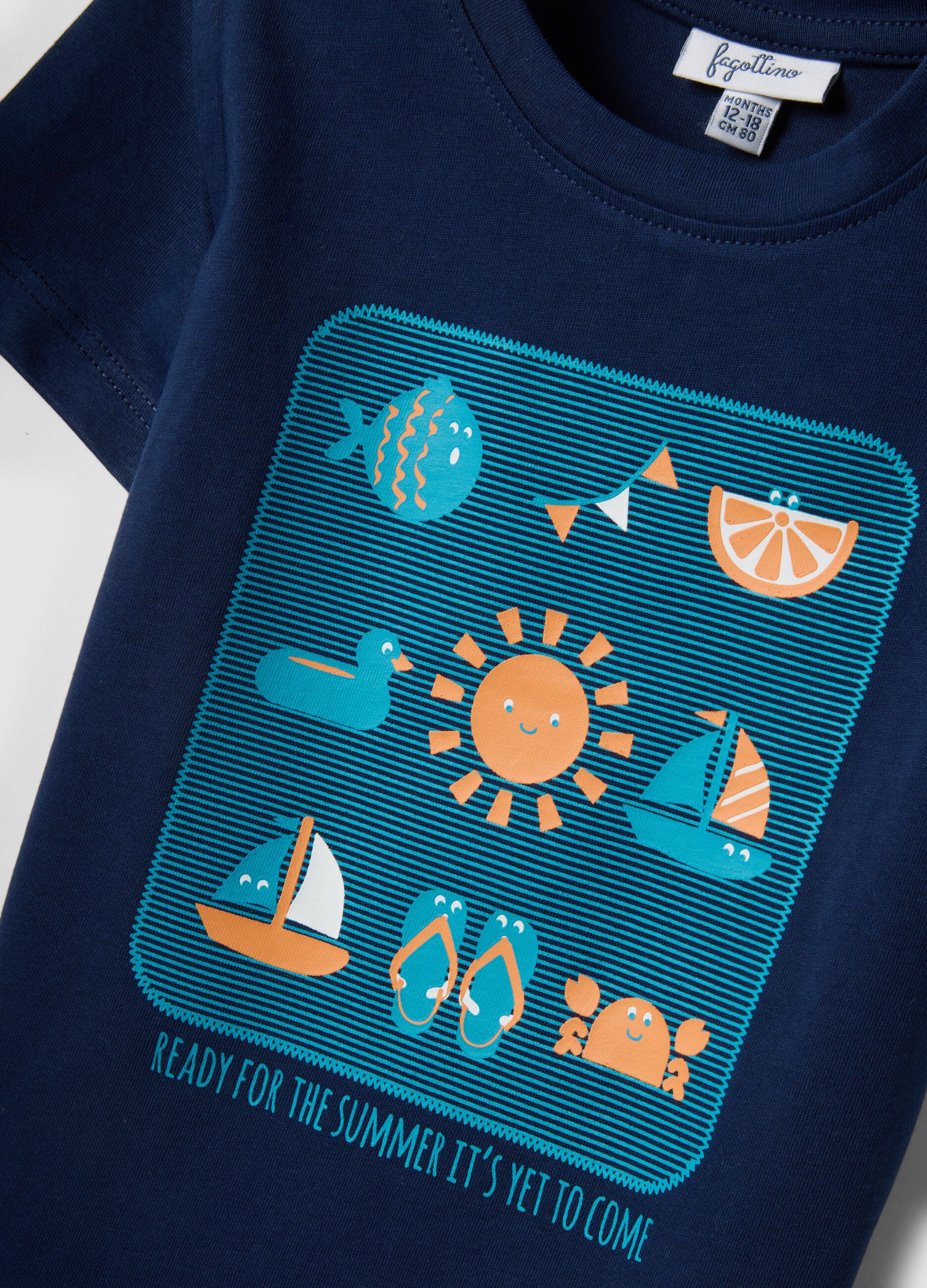 Blue pure cotton boys&rsquo; regular-fit T-shirt with nautical print