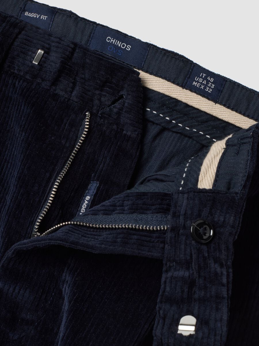 Blue ribbed baggy-fit stretch cotton chino trousers_1