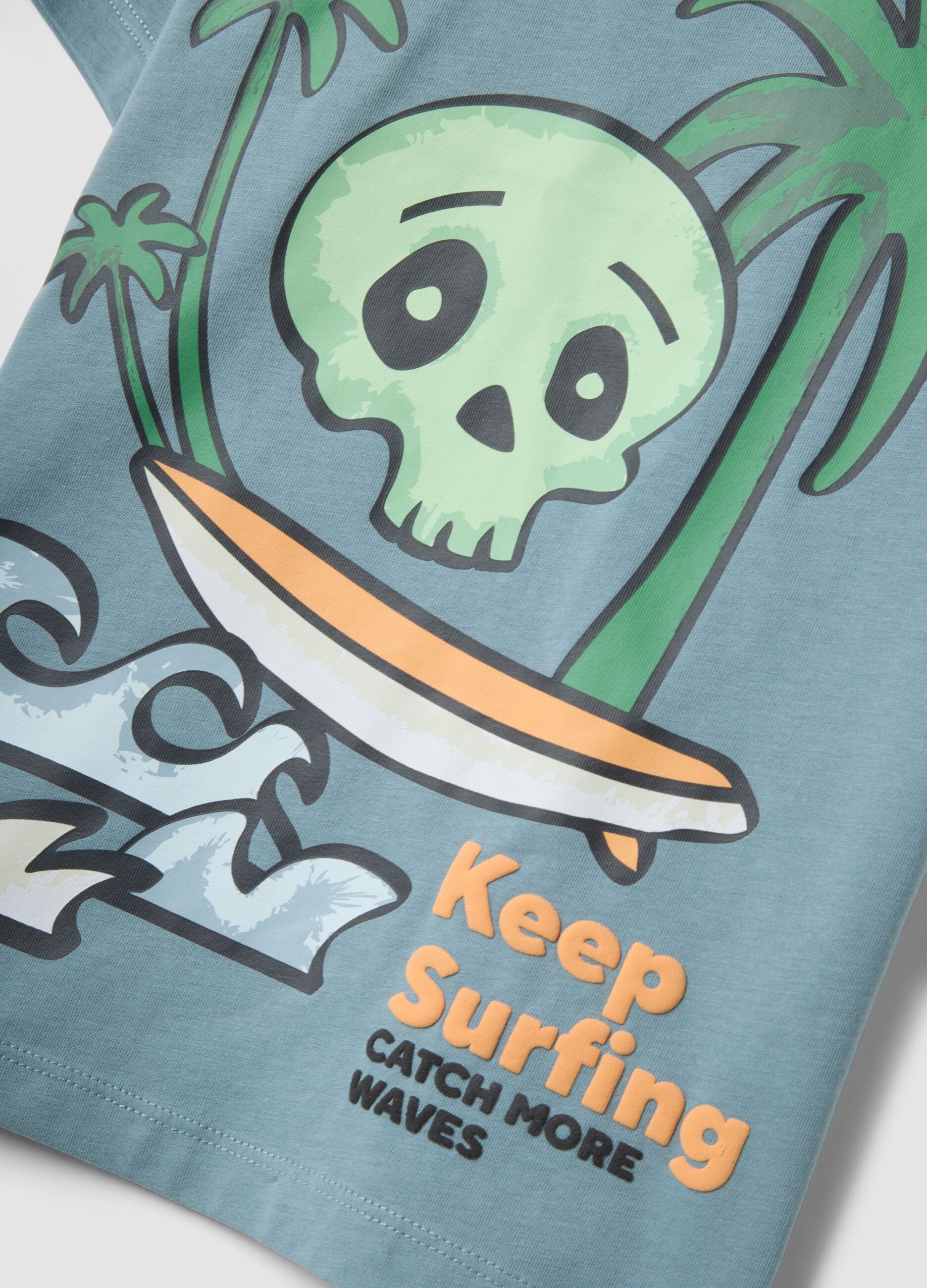 Blue pure cotton boys&rsquo; T-shirt with surf print, regular fit