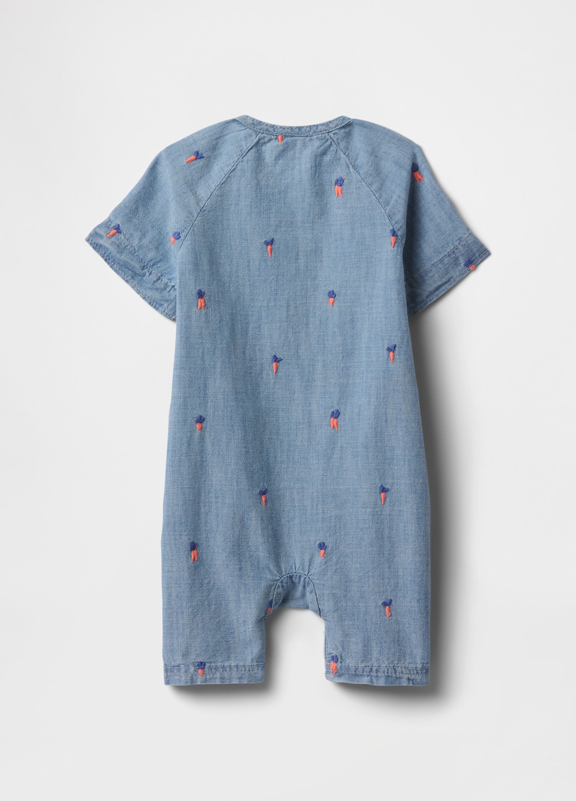 Denim Baby Romper with Colourful Embroidery