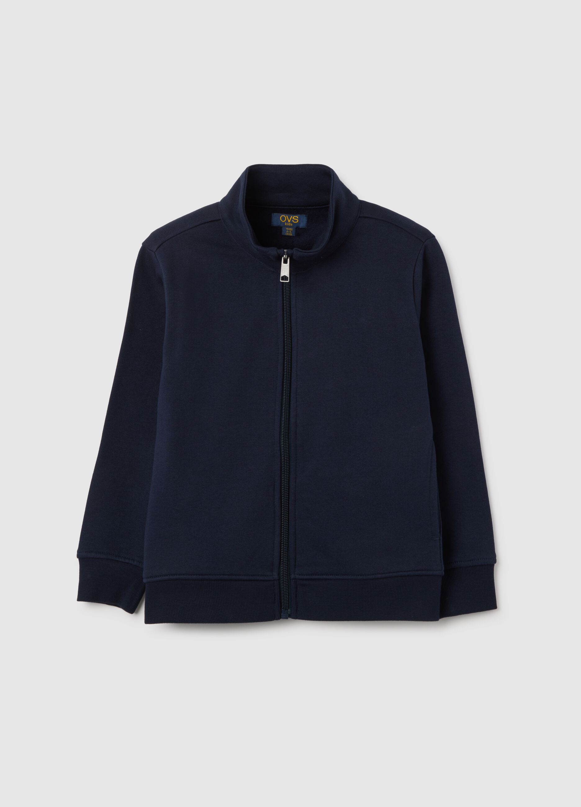 Felpa da bambino in puro cotone blu con zip