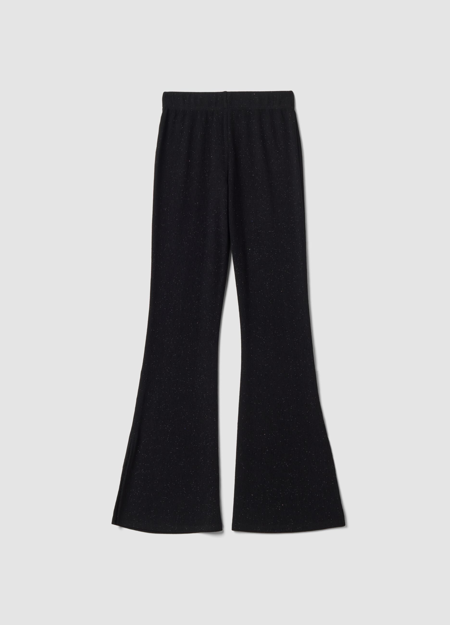 Pantaloni neri in tessuto elasticizzato a zampa slim fit con glitter