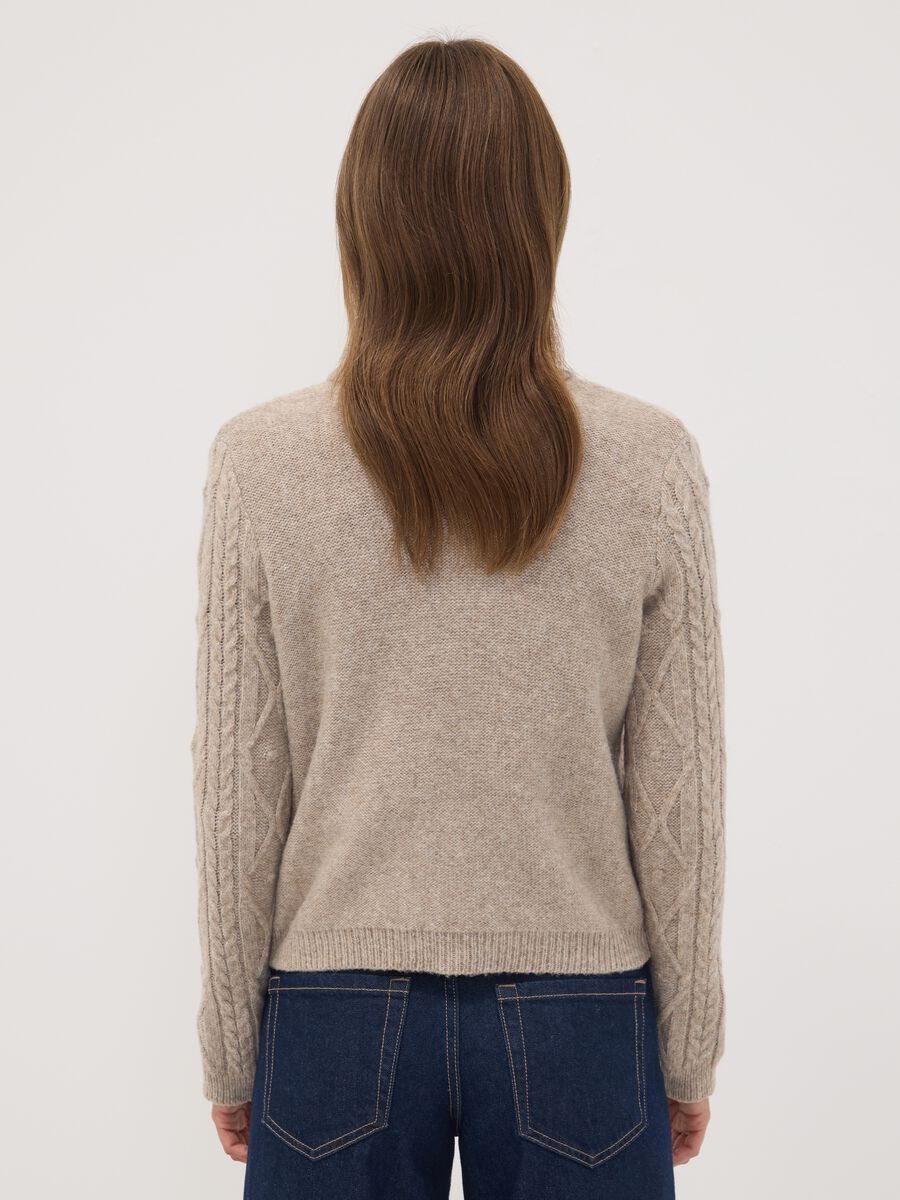 Beige cable-knit wool-blend cardigan_3