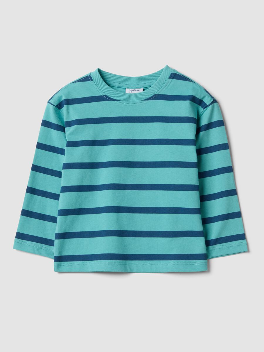 Oversized multicolour striped T-shirt in pure organic cotton for boys_0