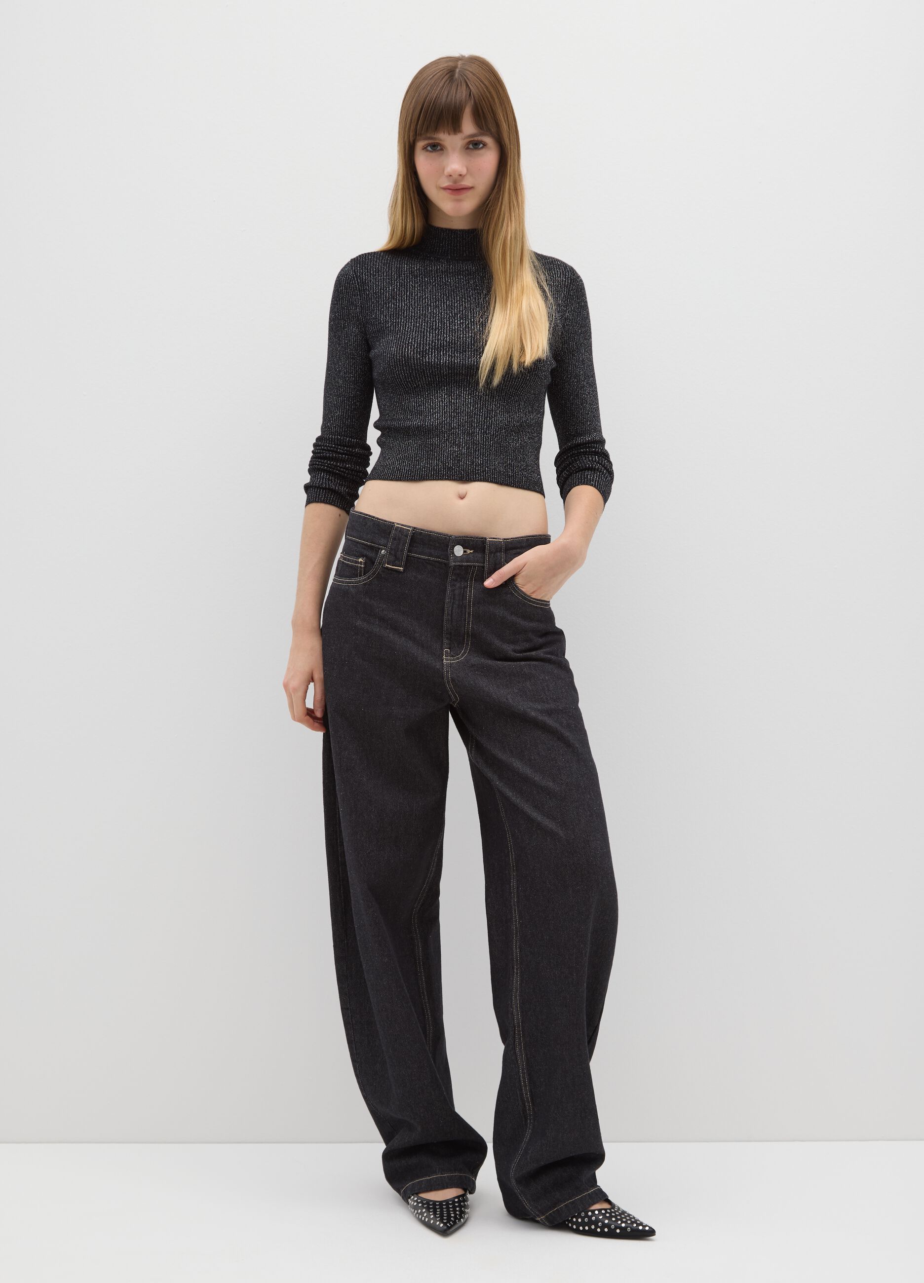 Black mock neck fitted sweater