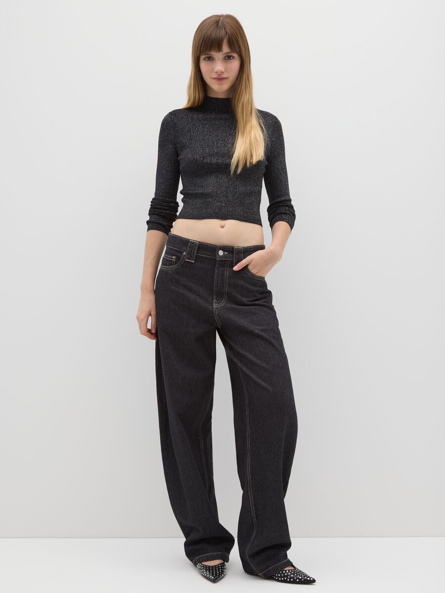 Black mock neck fitted sweater_1