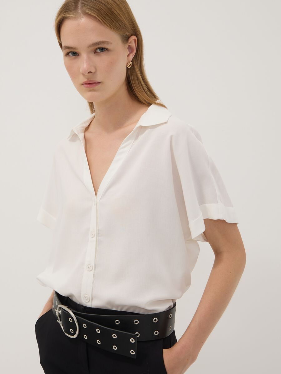 White pure viscose short-sleeve oversized shirt_1