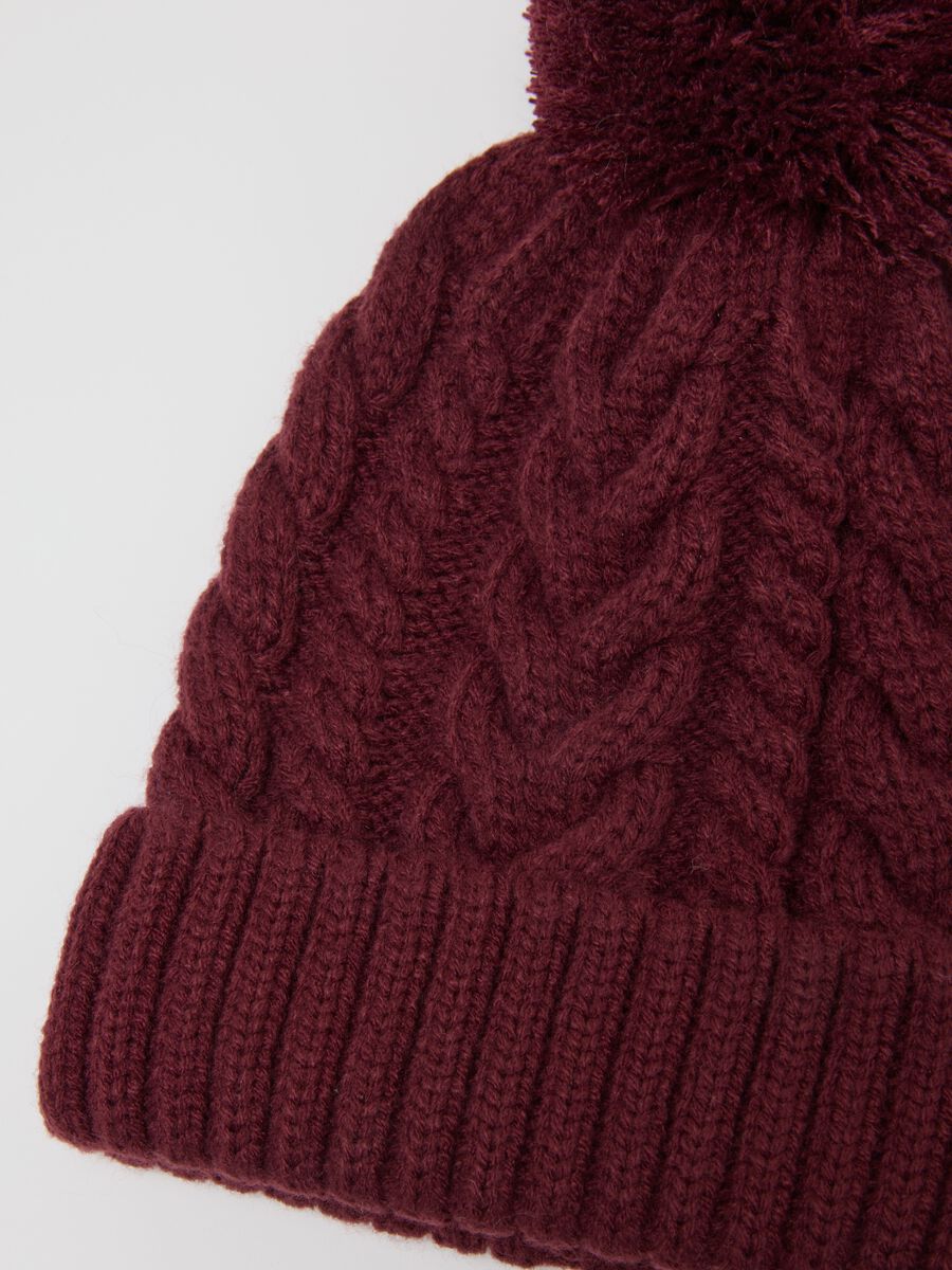 Girl's red hat with jacquard knit pompom_2