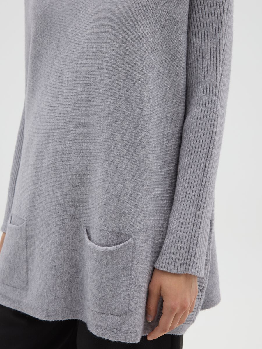 Grey long regular fit jumper with high neck_3