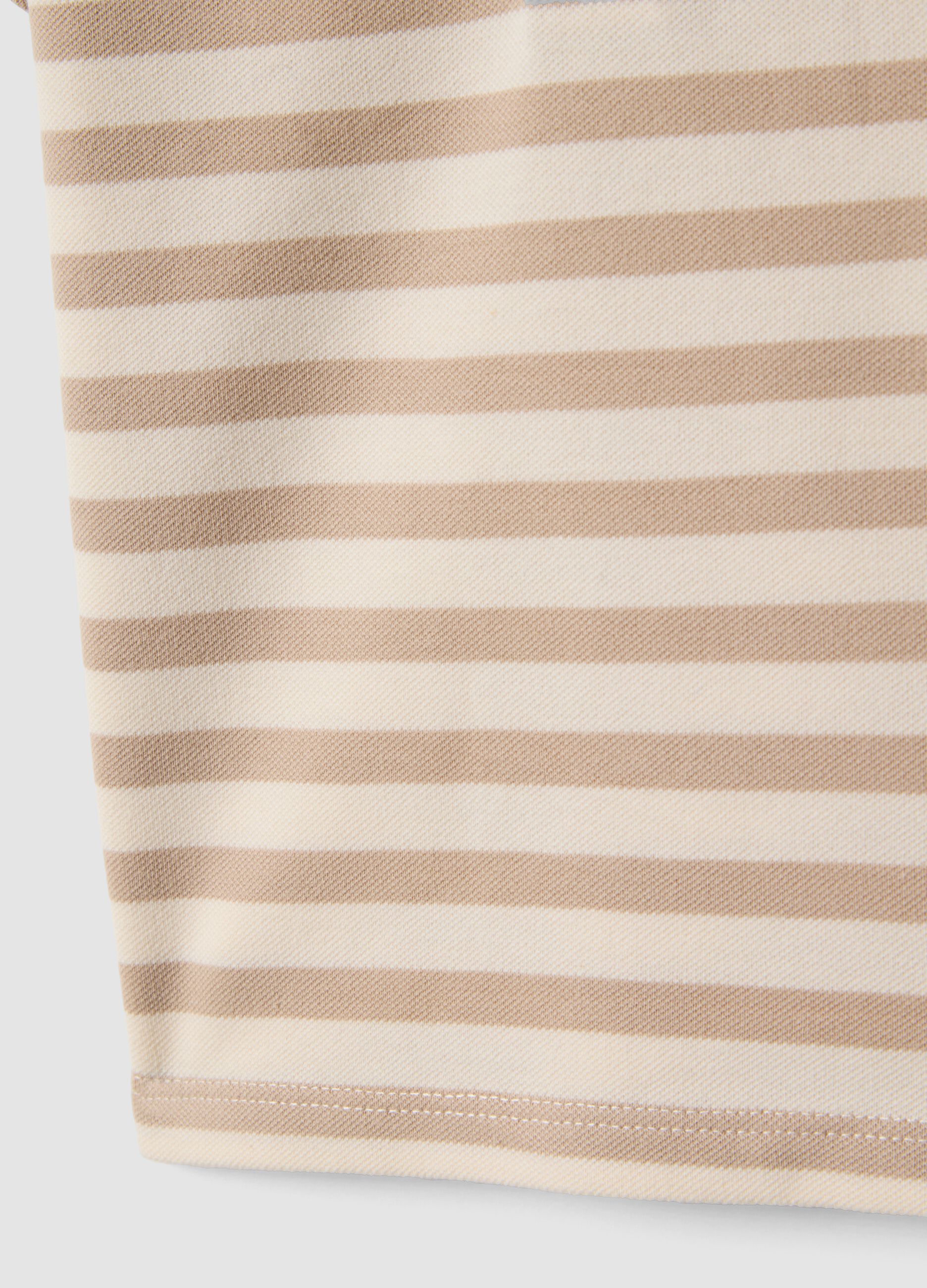 Multicolor Striped Stretch Cotton Polo with Mickey Mouse Embroidery