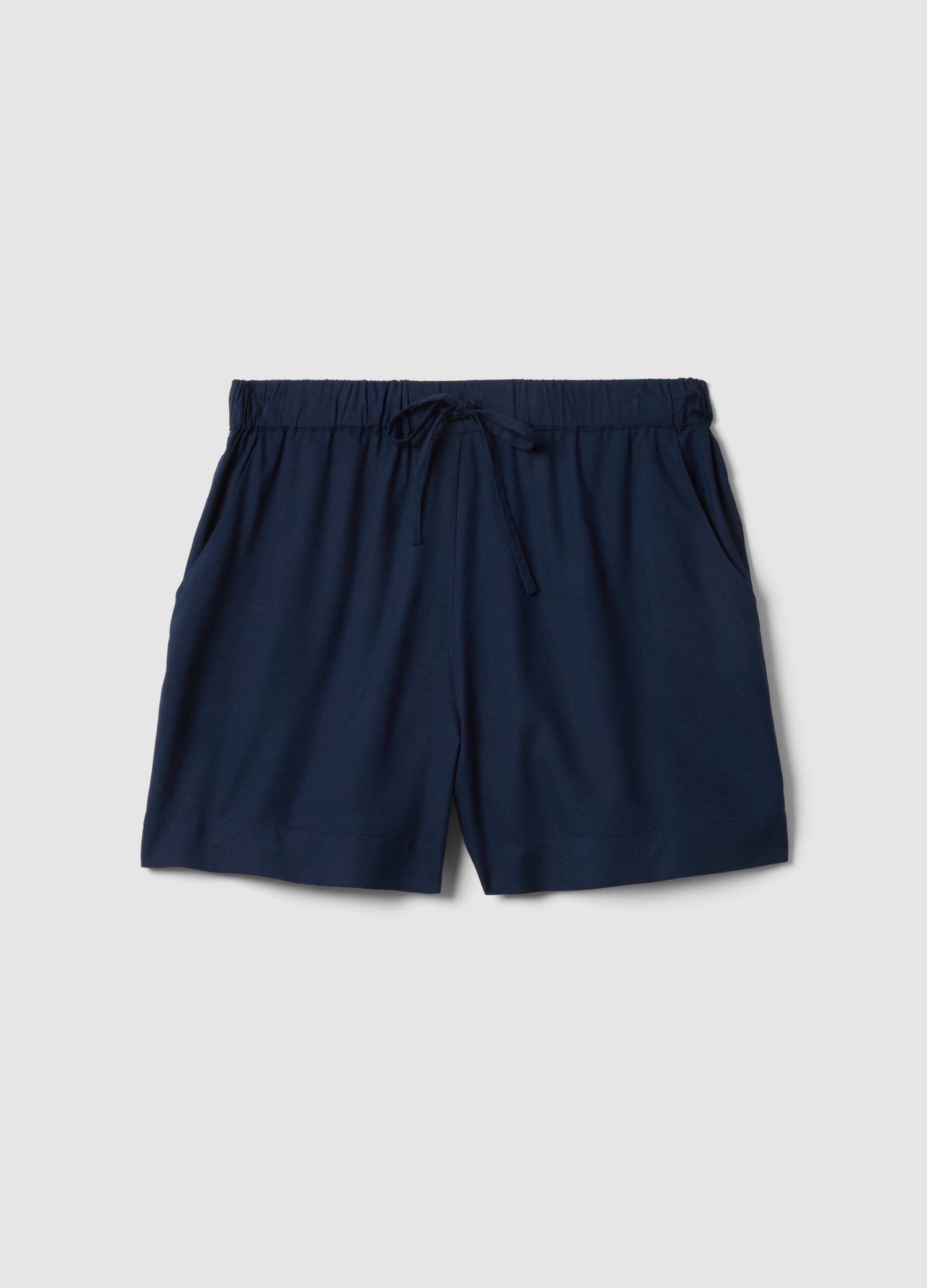 Blue pure viscose shorts with elasticated waist