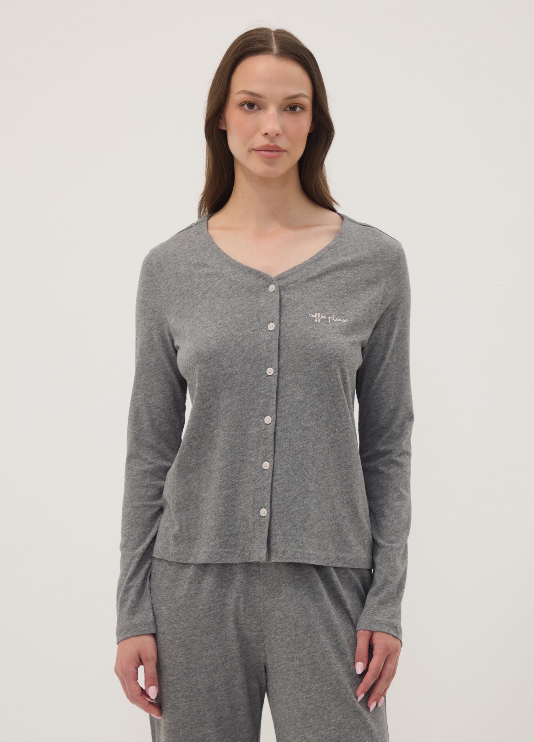 T-shirt pigiama grigio in misto cotone viscosa