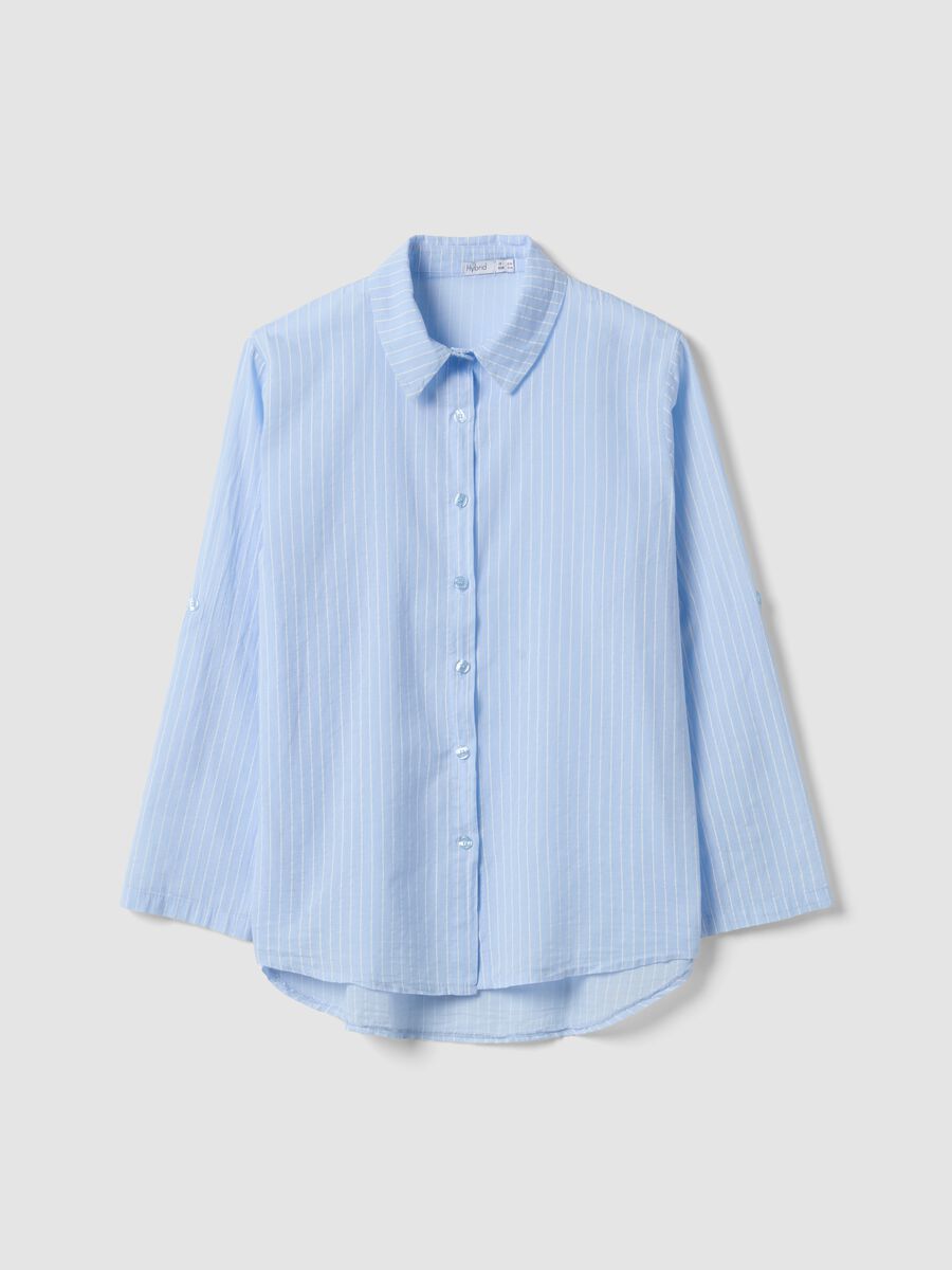 Blue striped pure cotton regular fit shirt_0