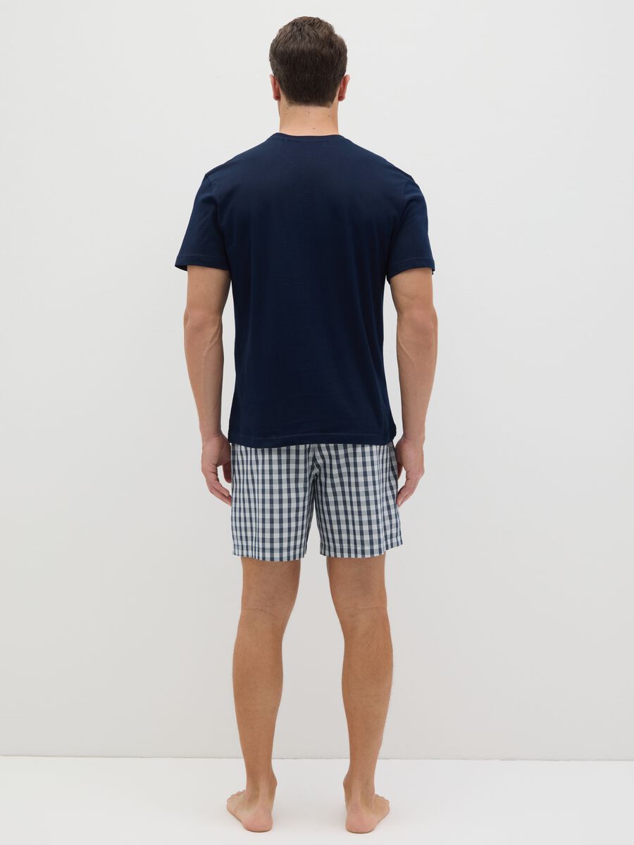Men's blue pure cotton pyjama set, regular fit with checks_3