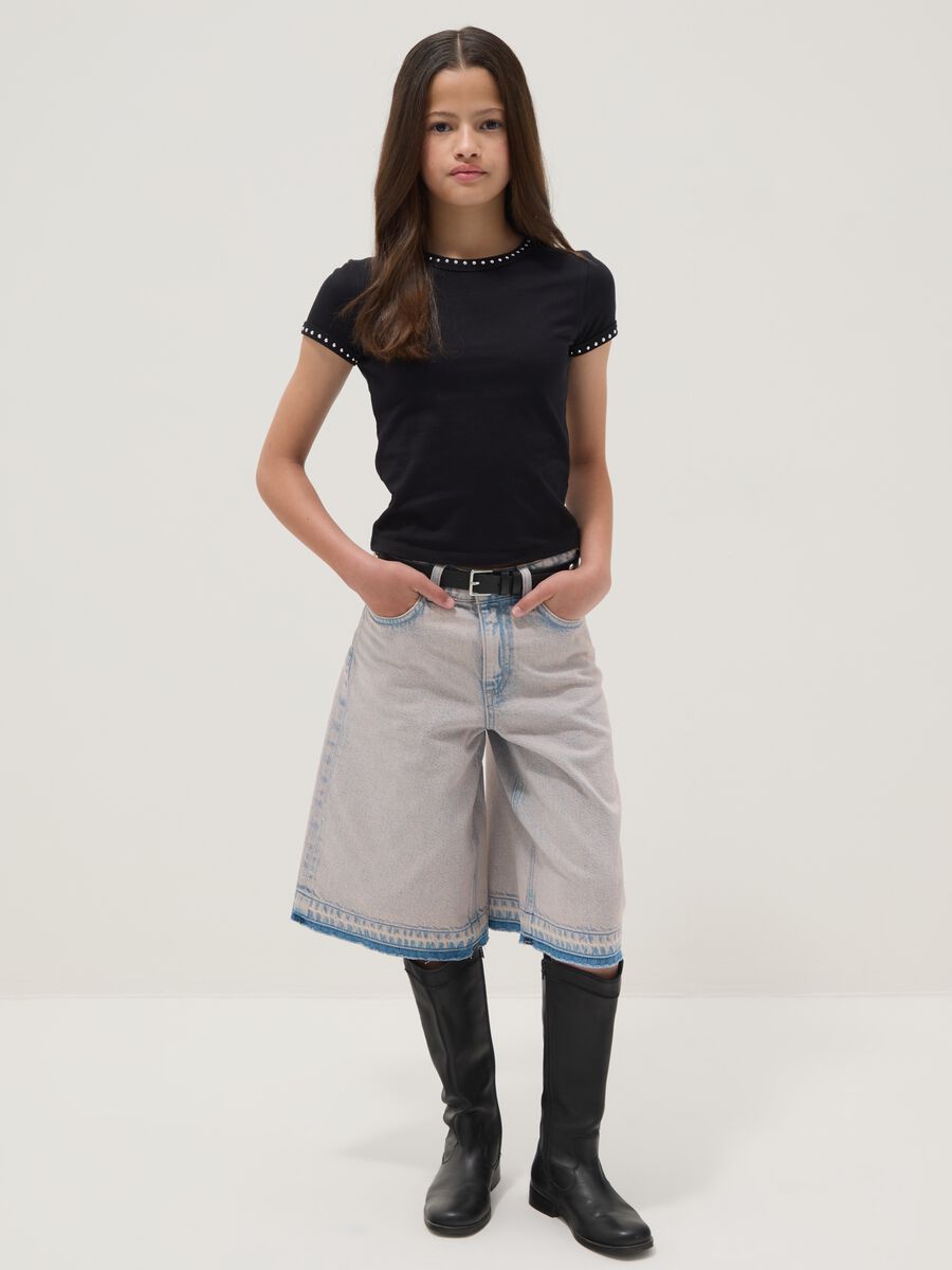 Shorts in denim grigio in puro cotone skater fit_0