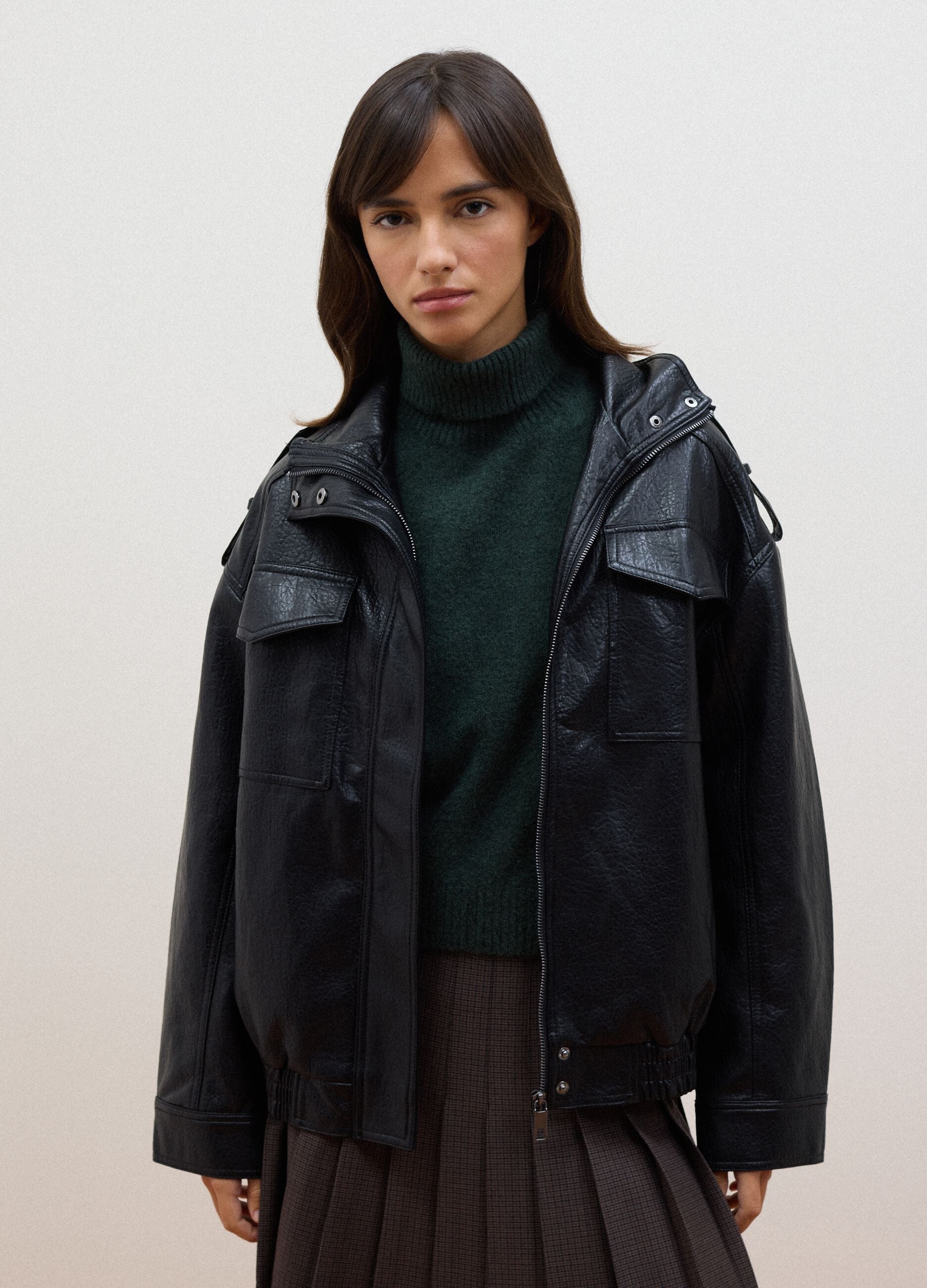 Black viscose-blend jacket with zip