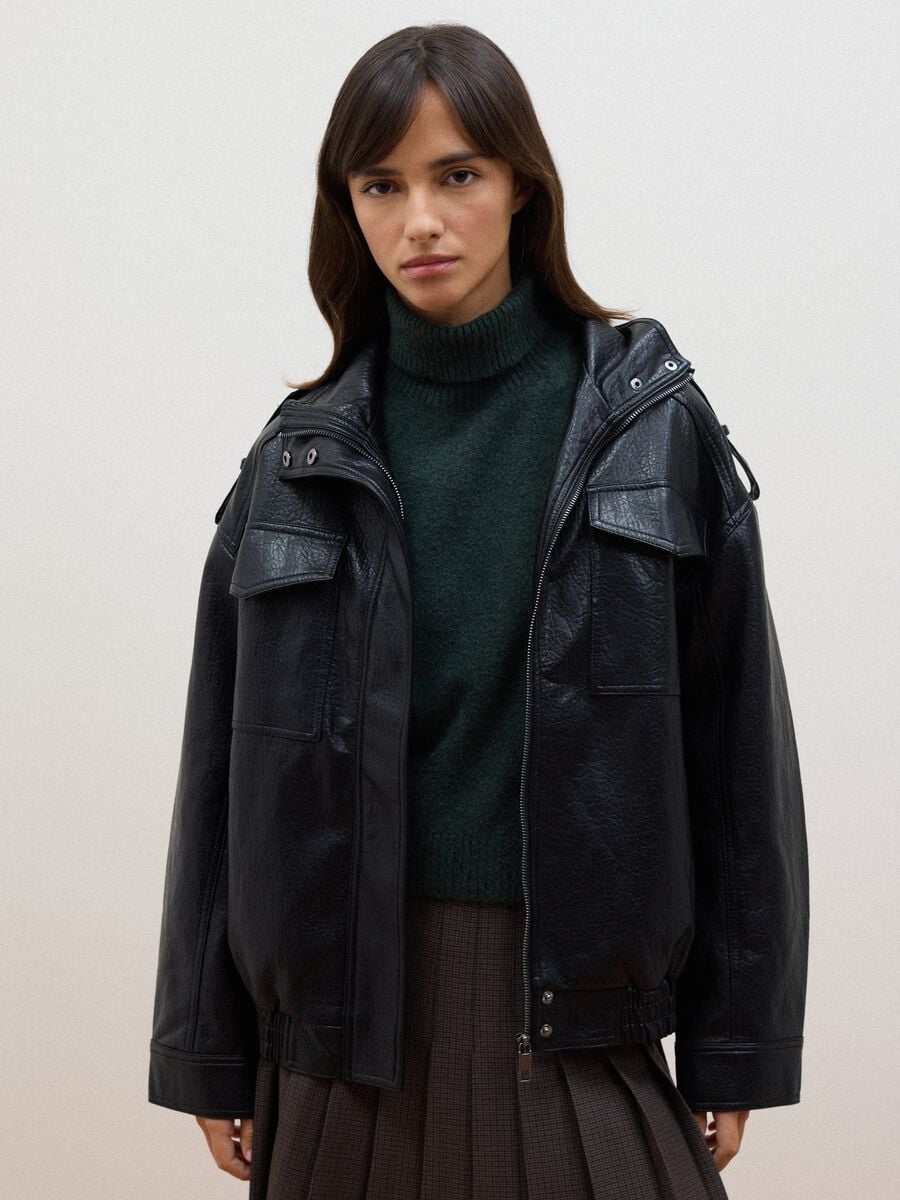 Black viscose-blend jacket with zip_0