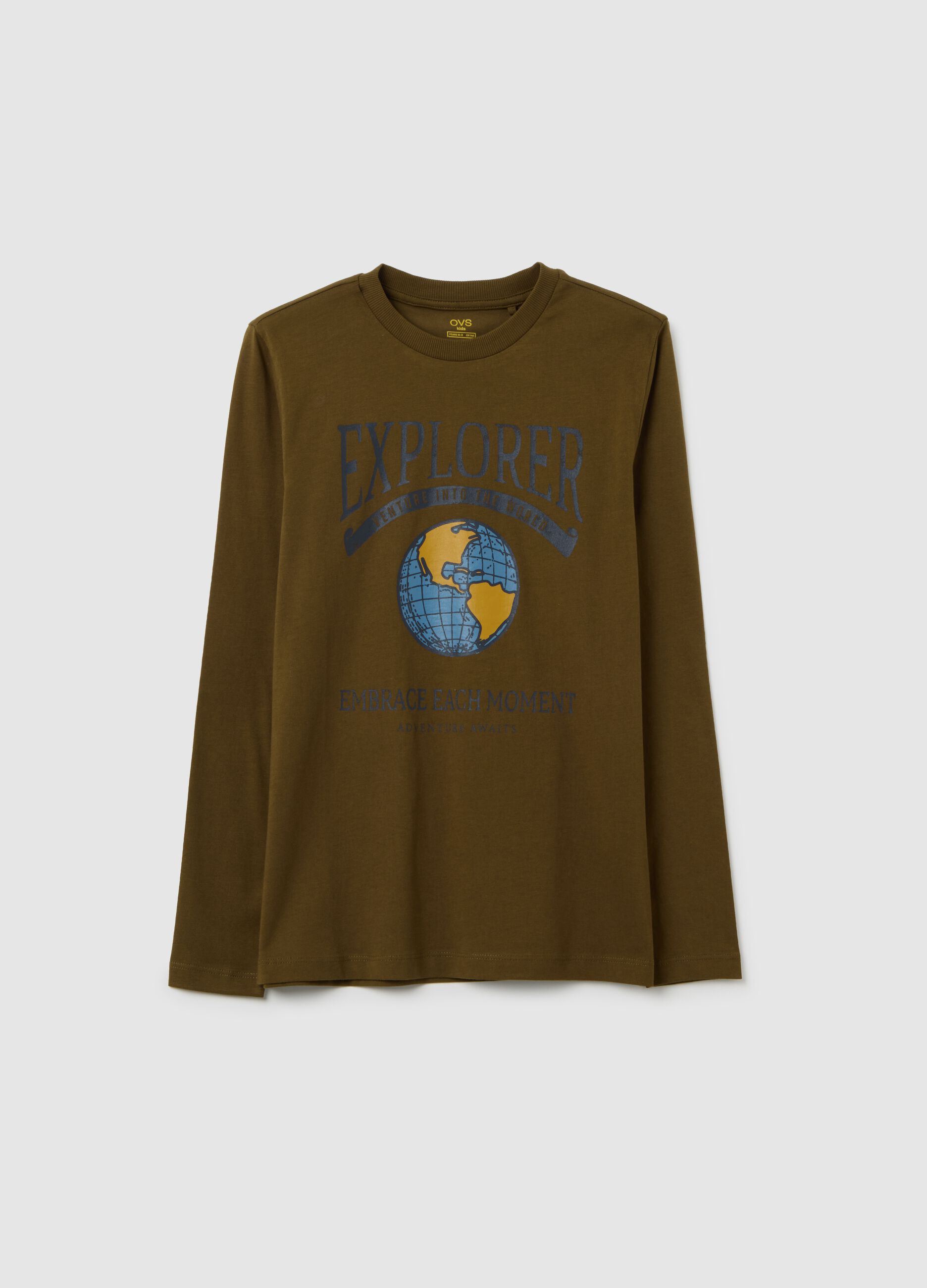 Maglia a maniche lunghe da ragazzo in puro cotone marrone