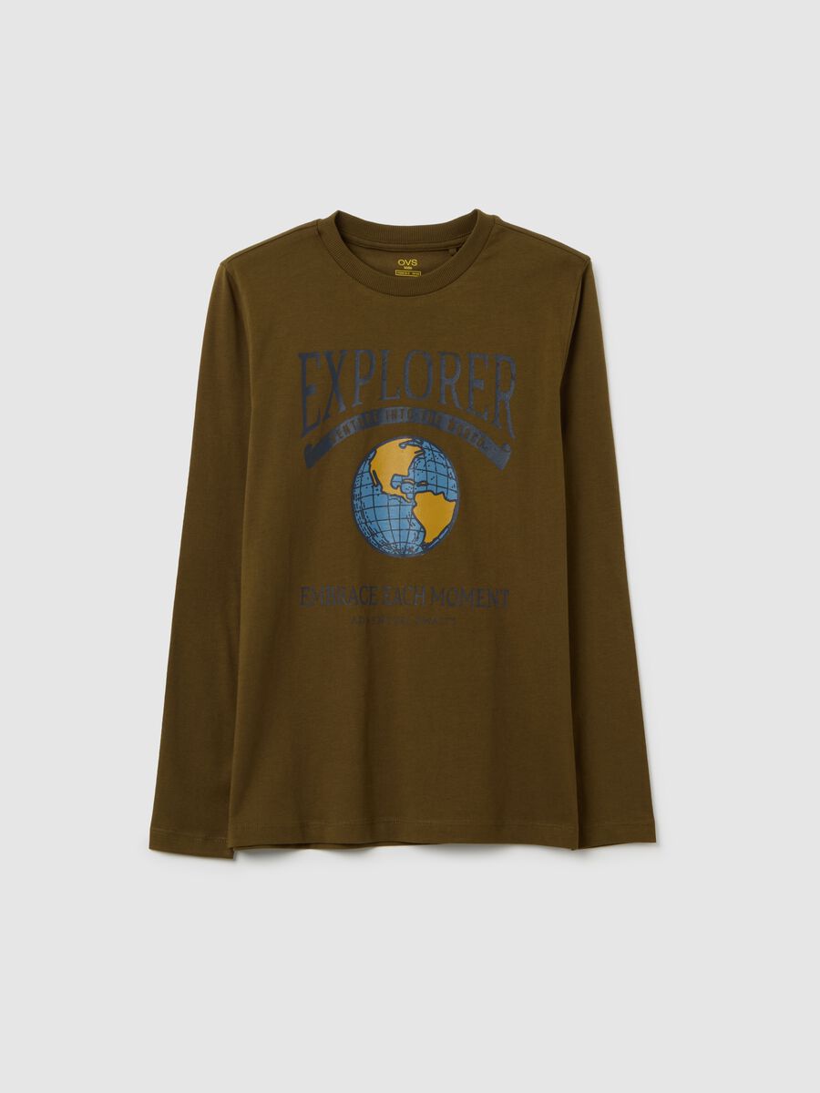 Maglia a maniche lunghe da ragazzo in puro cotone marrone _0