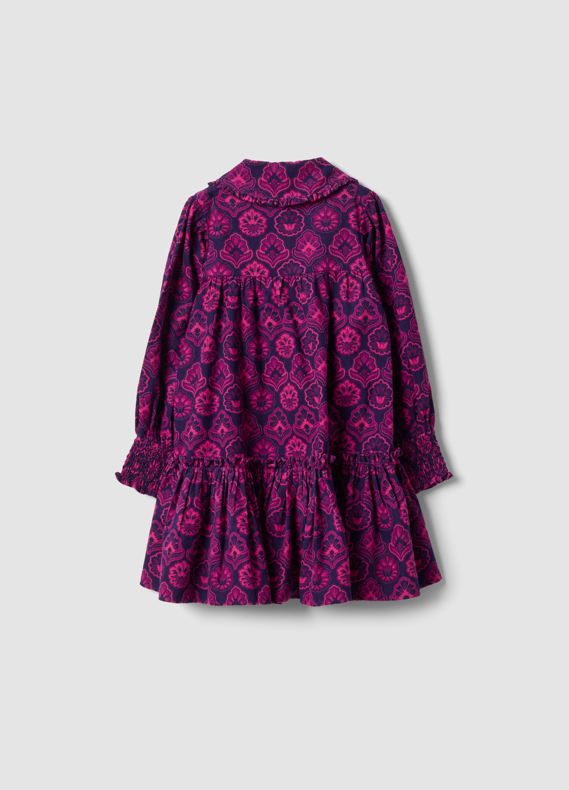 Purple ribbed pure cotton dress with grandad collar