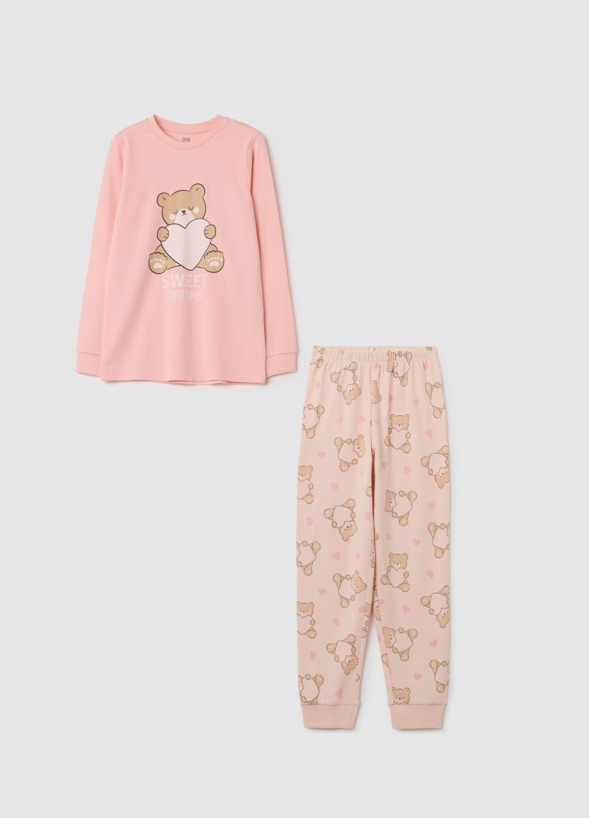 Girls' pink cotton pyjamas with print