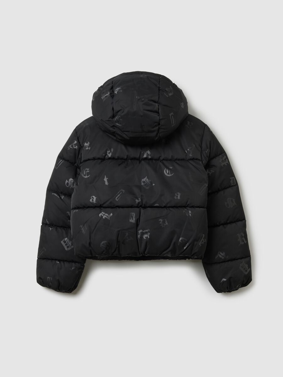 Black padded hooded jacket for girls_1